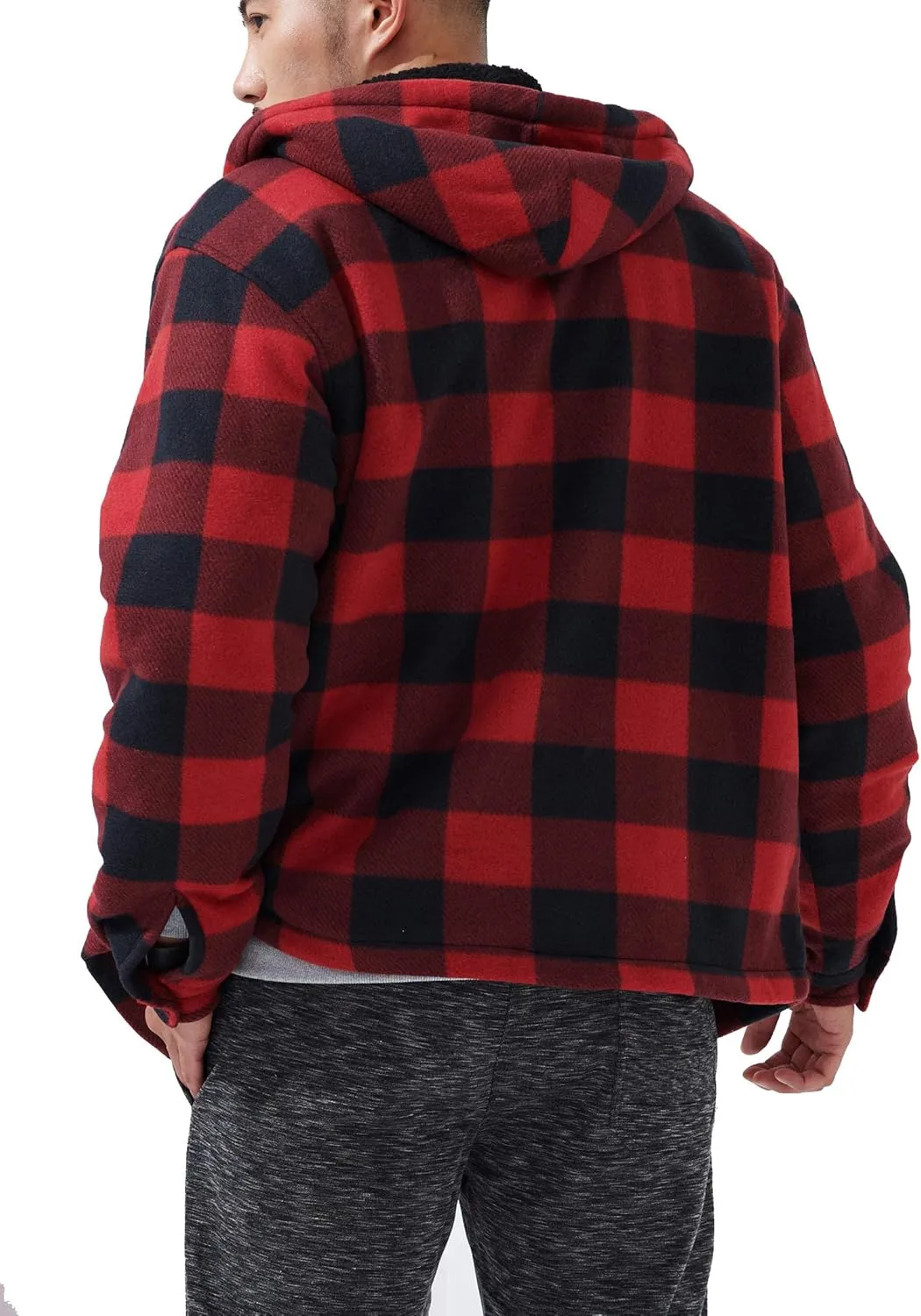 Yasumond Mens Heavy Sherpa Lined Fleece Plaid Flannel Jacket Zip Up Hoodies Warm Winter Coats Big Tall