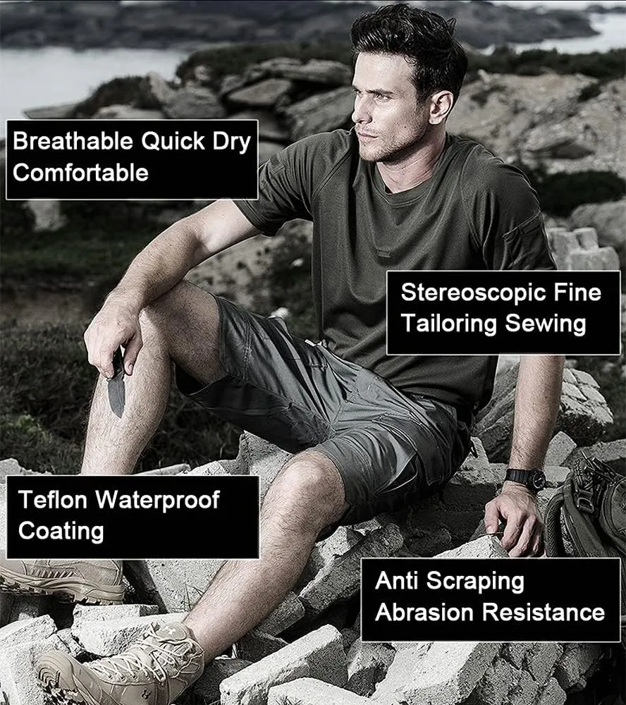 YAXHWIV Men's Hiking Cargo Shorts Lightweight Waterproof Tactical Outdoor Work Shorts with Pockets