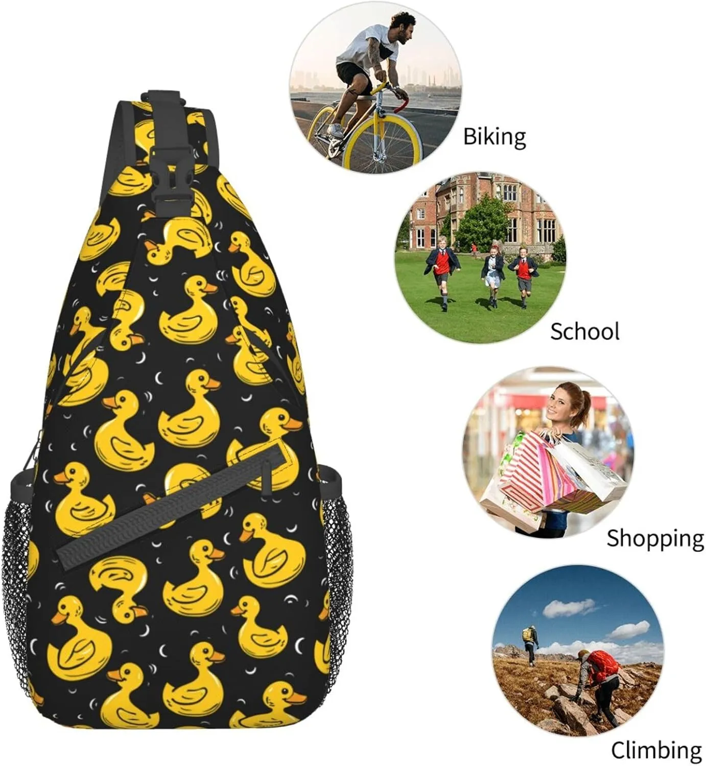 Yellow Rubber Ducks Cartoon Ducks Sling Backpack Hiking Backpack Crossbody Bag Sports Lightweight And waterproof Chest Bag Shoulder Bag For Women Men