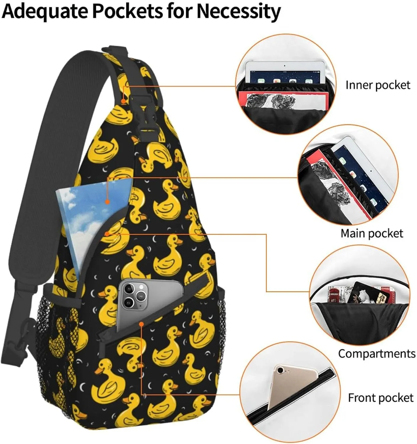 Yellow Rubber Ducks Cartoon Ducks Sling Backpack Hiking Backpack Crossbody Bag Sports Lightweight And waterproof Chest Bag Shoulder Bag For Women Men