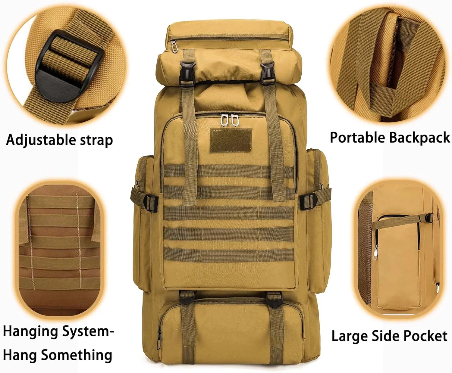 YFREAL 80L Hiking Camping Backpack,Hunting Backpack for Outdoor,Backpack Waterproof,Tactical Backpack for Men Women