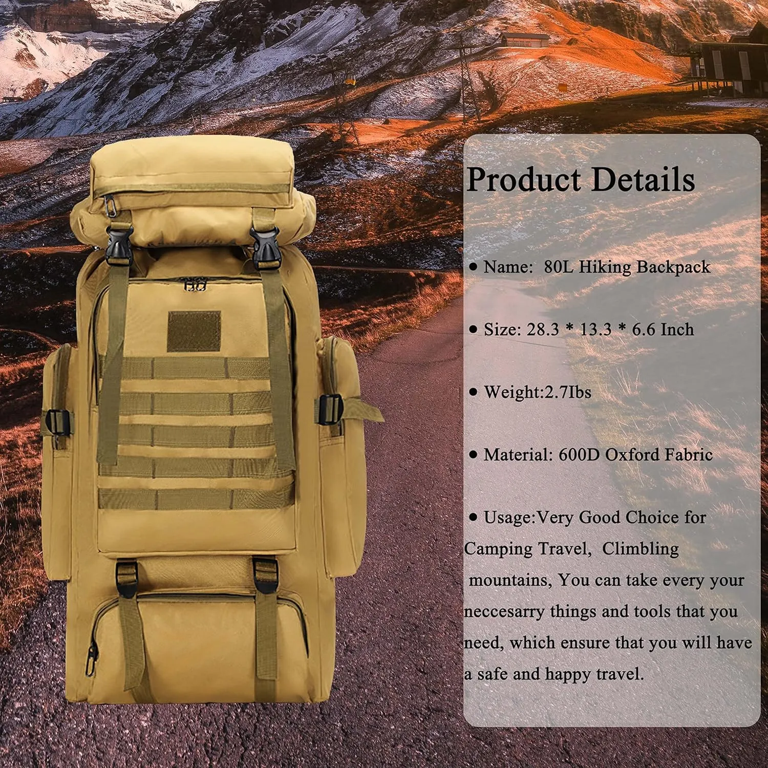 YFREAL 80L Hiking Camping Backpack,Hunting Backpack for Outdoor,Backpack Waterproof,Tactical Backpack for Men Women