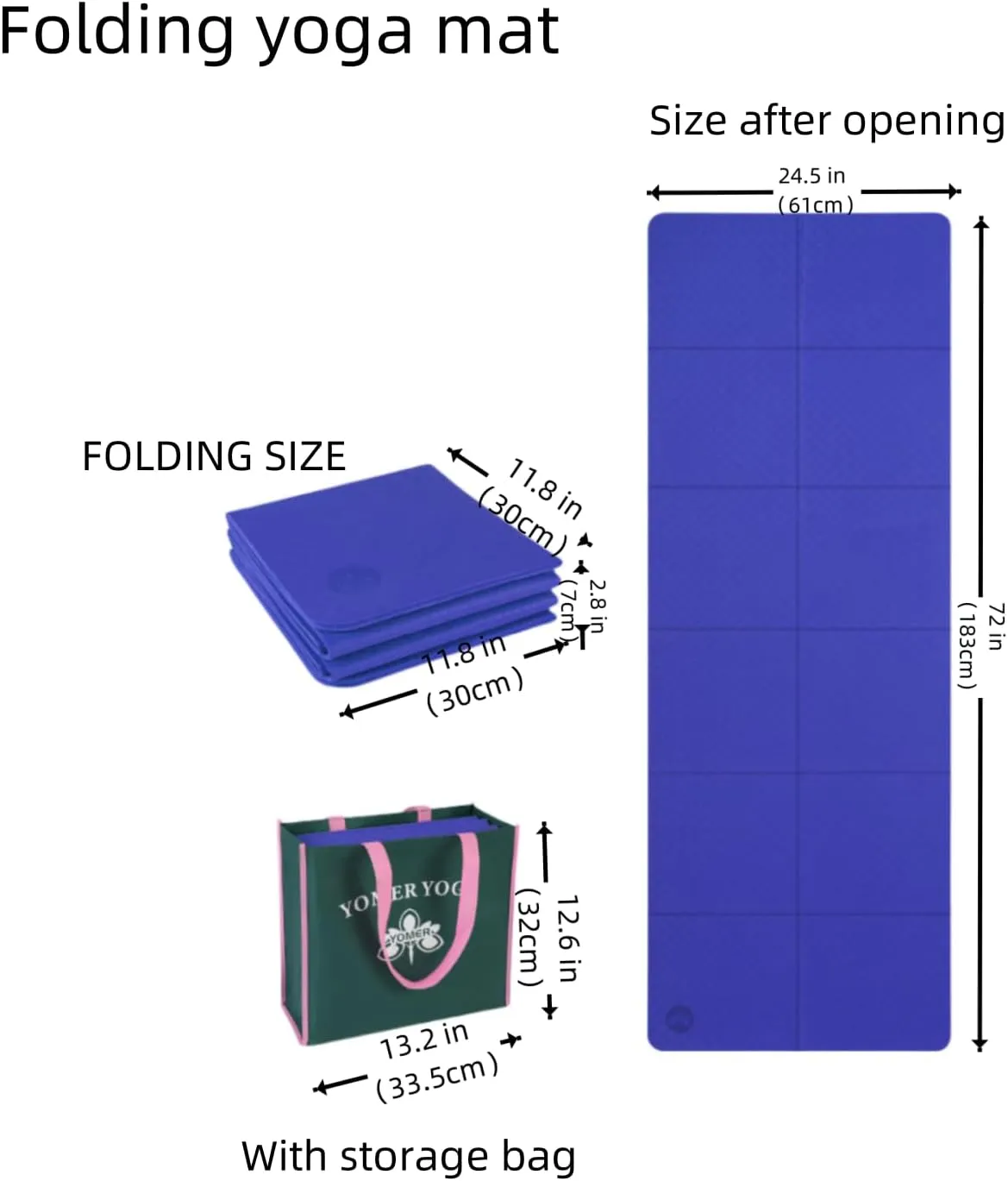 Yoga Mat 1/4-Inch Thick Folding Yoga Travel Mat TPE Eco-friendly High Density Anti-Tear Non-Slip Exercise & Fitness Mat, Foldable Easy Multipurpose Exercise Mat for Pilates, Home Workout etc