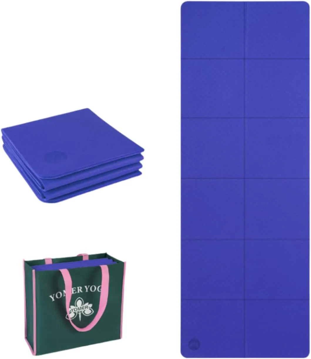 Yoga Mat 1/4-Inch Thick Folding Yoga Travel Mat TPE Eco-friendly High Density Anti-Tear Non-Slip Exercise & Fitness Mat, Foldable Easy Multipurpose Exercise Mat for Pilates, Home Workout etc