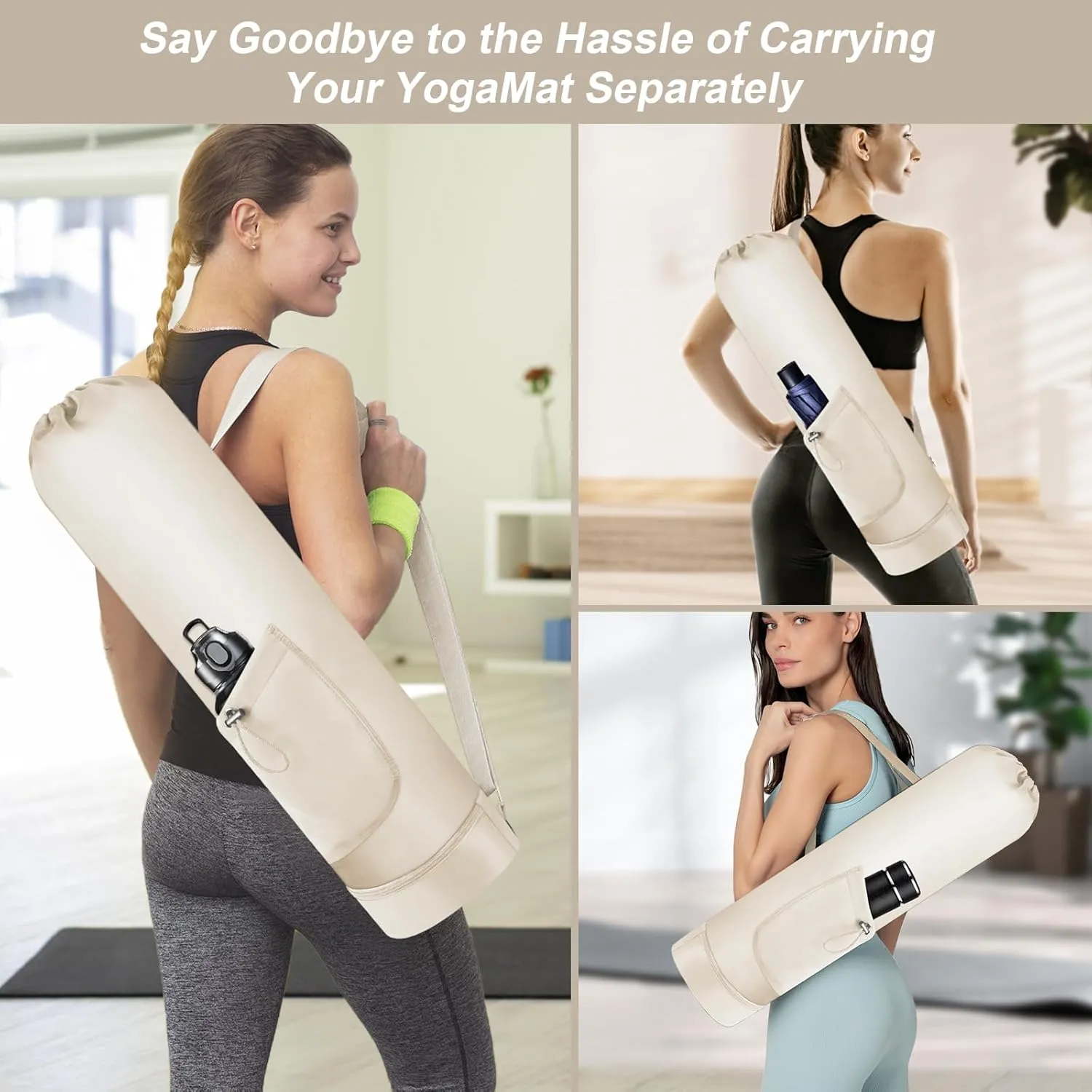 Yoga Mat Bag with Water Bottle, Full Zip Yoga Mat Carrier with Adjustable Strap and Pocket, Waterproof for Women and Men