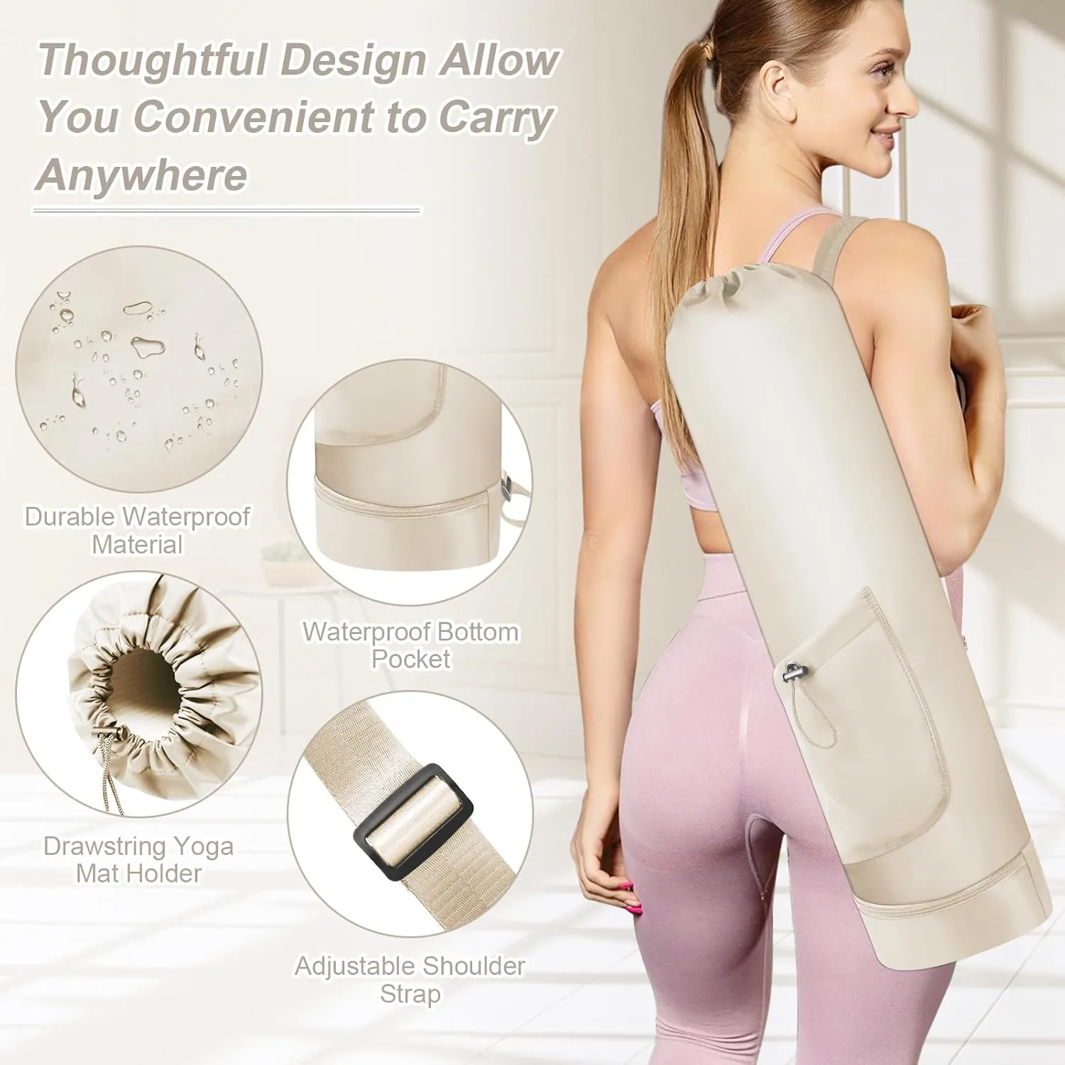 Yoga Mat Bag with Water Bottle, Full Zip Yoga Mat Carrier with Adjustable Strap and Pocket, Waterproof for Women and Men
