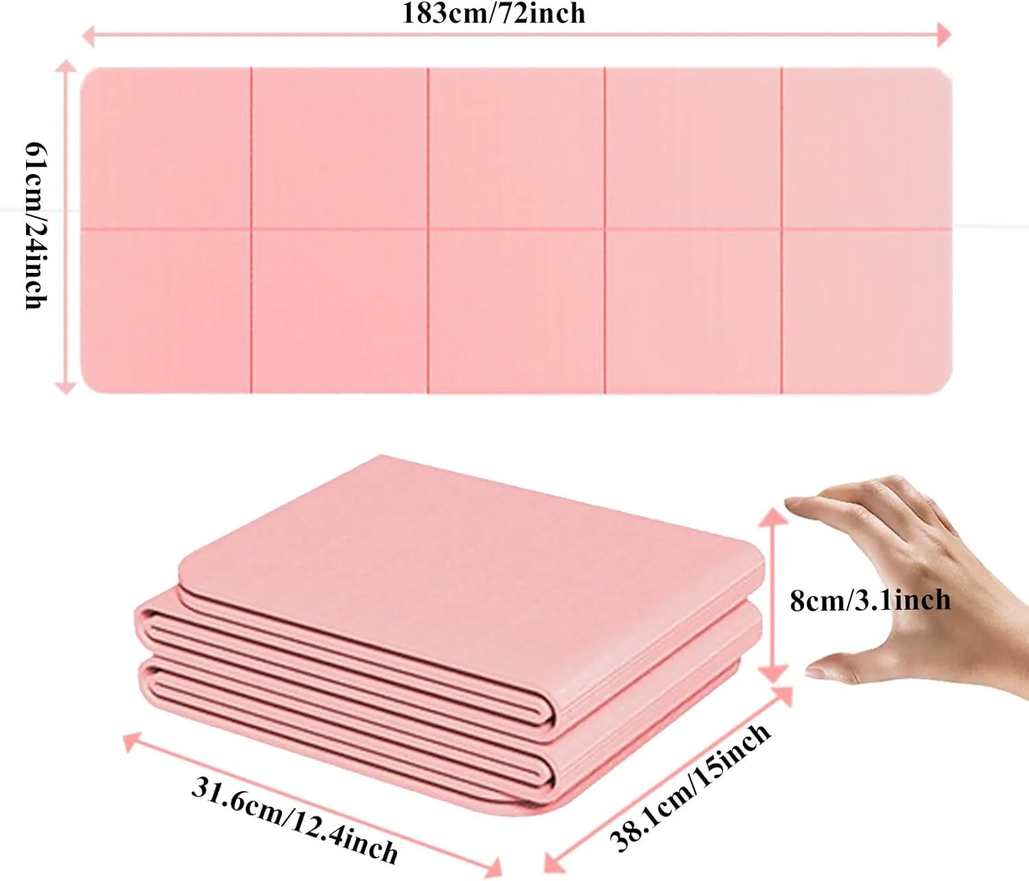 Yoga Mat for Travel, Non-Slip Yoga Mat, Exercise Mat 1/4" Thick Yoga Mat Foldable, Perfect for Pilates, Outdoor & Travel, TPE Anti-Slip Yoga Mat with Carry Bag