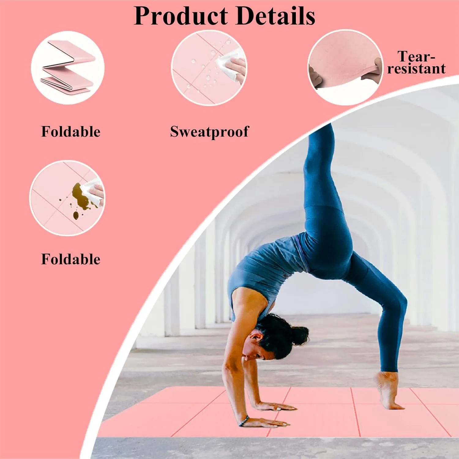 Yoga Mat for Travel, Non-Slip Yoga Mat, Exercise Mat 1/4" Thick Yoga Mat Foldable, Perfect for Pilates, Outdoor & Travel, TPE Anti-Slip Yoga Mat with Carry Bag