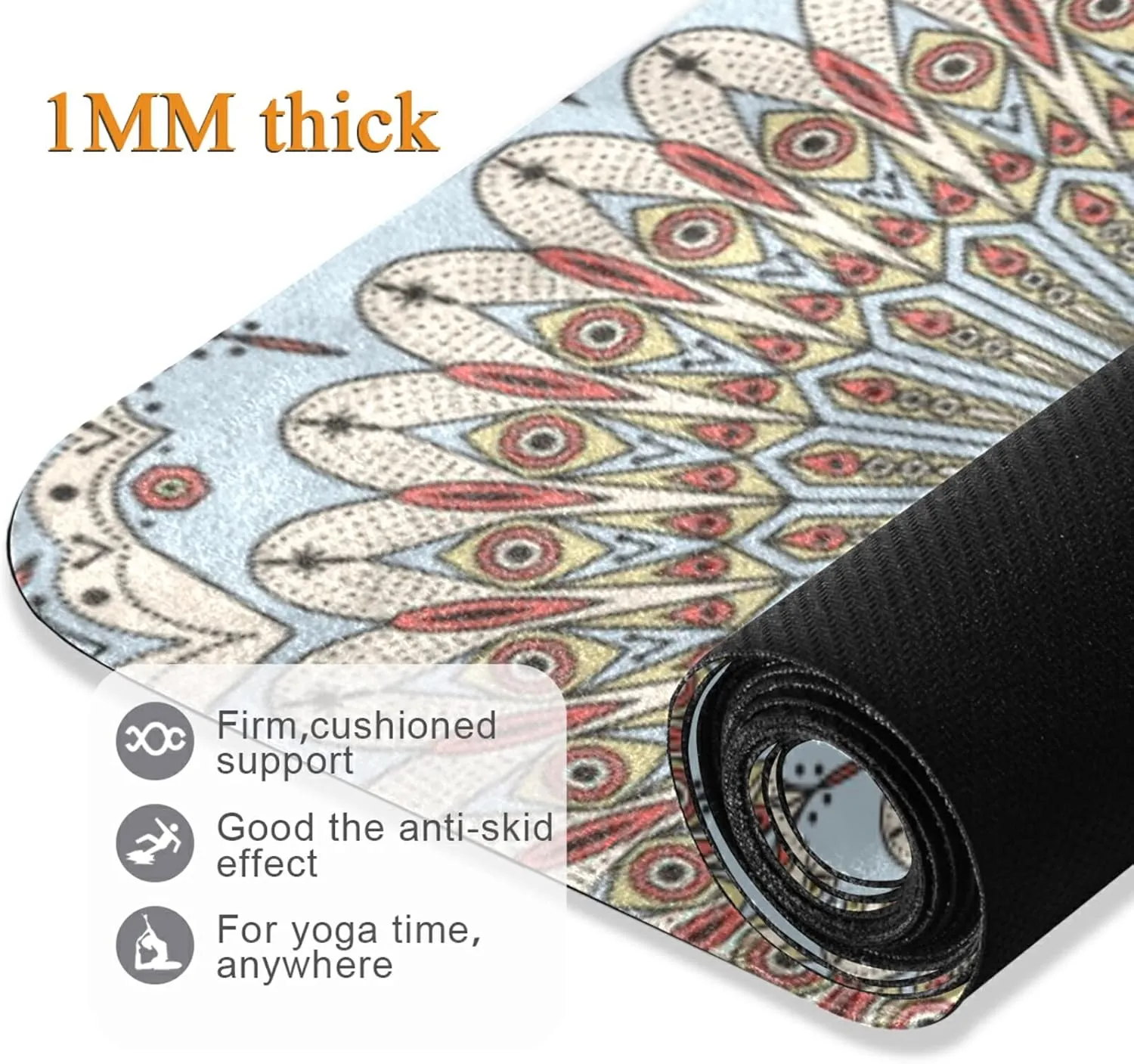 Yoga Mat Non Slip Rubber Fitness Safe Exercise Mat with Bag Durable Folding Workout Mat for Pilates and Floor Exercises