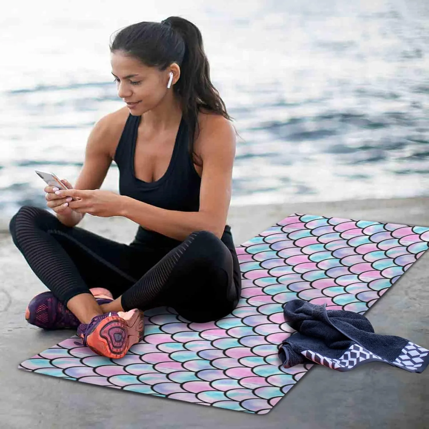 Yoga Mat Non Slip Rubber Fitness Safe Exercise Mat with Bag Durable Folding Workout Mat for Pilates and Floor Exercises