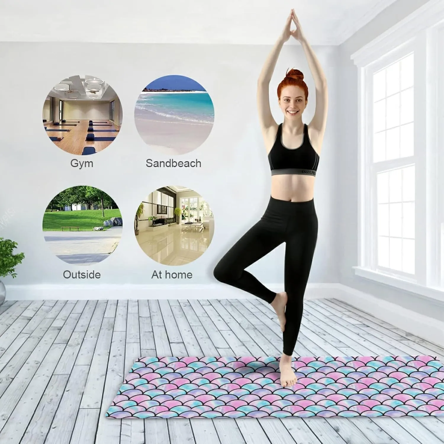 Yoga Mat Non Slip Rubber Fitness Safe Exercise Mat with Bag Durable Folding Workout Mat for Pilates and Floor Exercises