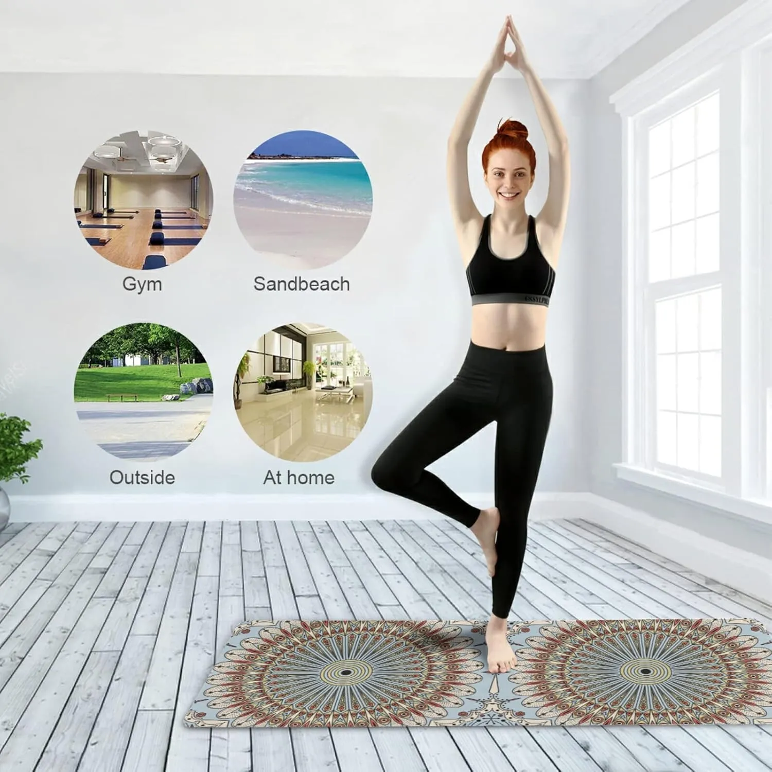 Yoga Mat Non Slip Rubber Fitness Safe Exercise Mat with Bag Durable Folding Workout Mat for Pilates and Floor Exercises