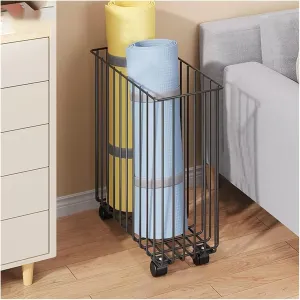 Yoga Mat Organizer Basket with Lockable Wheels,Portable Sports Equipment Storage Cart for Home/Fitness Room/Gym, Easy to Clean(Black)
