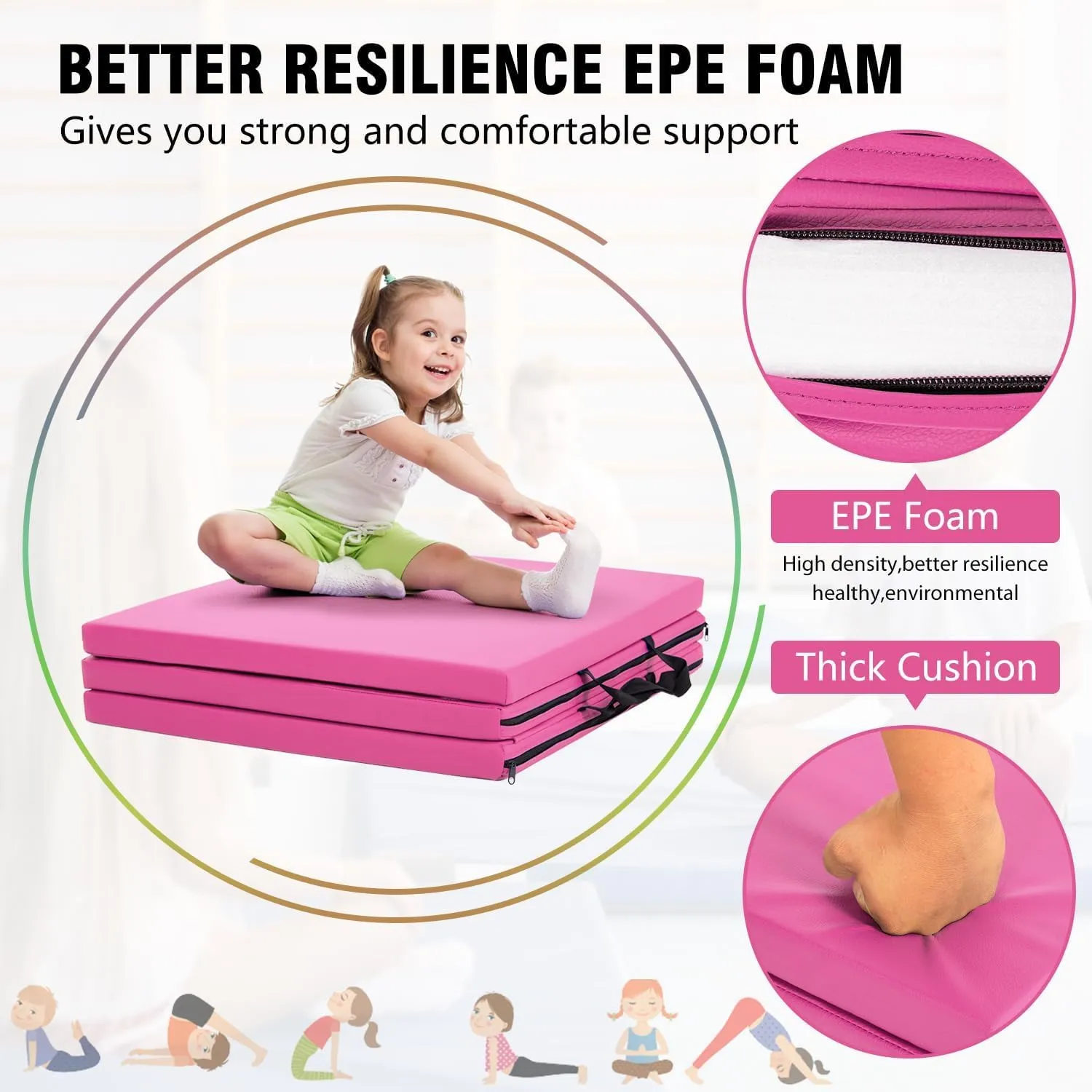 Yoga Mat Thick 2 Inch Workout Flooring for Home Gym - Exercise, Gymnastics, Tumbling, Pilates, Dance Equipment - Foldable Foam Play Mat for Kids and Adults
