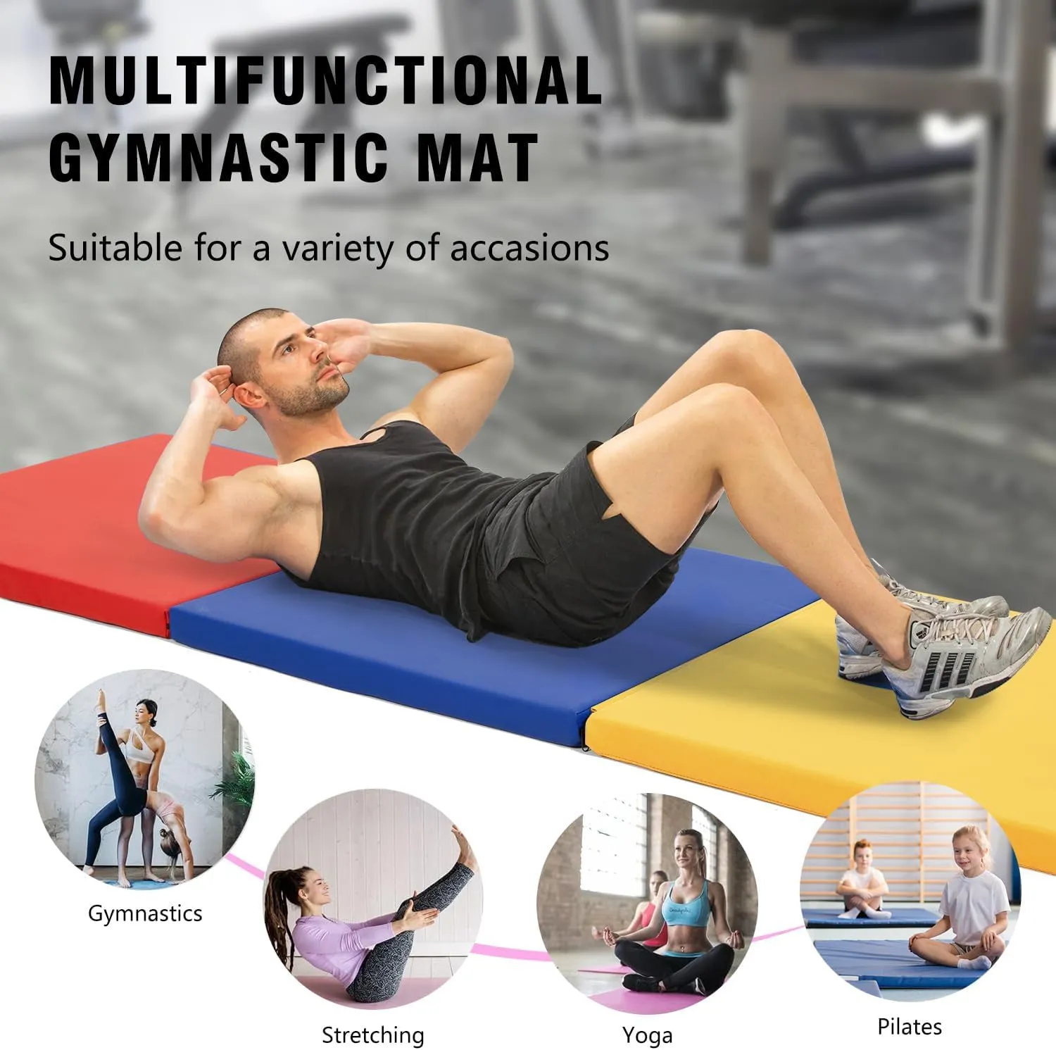 Yoga Mat Thick 2 Inch Workout Flooring for Home Gym - Exercise, Gymnastics, Tumbling, Pilates, Dance Equipment - Foldable Foam Play Mat for Kids and Adults