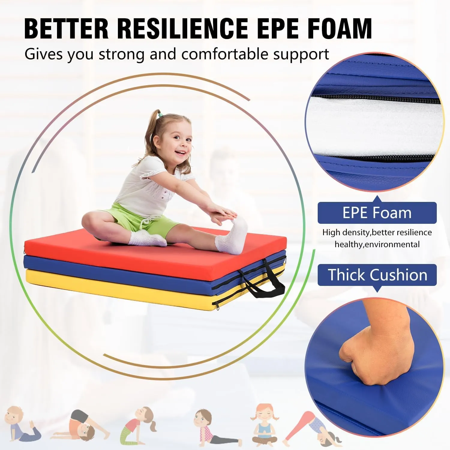 Yoga Mat Thick 2 Inch Workout Flooring for Home Gym - Exercise, Gymnastics, Tumbling, Pilates, Dance Equipment - Foldable Foam Play Mat for Kids and Adults