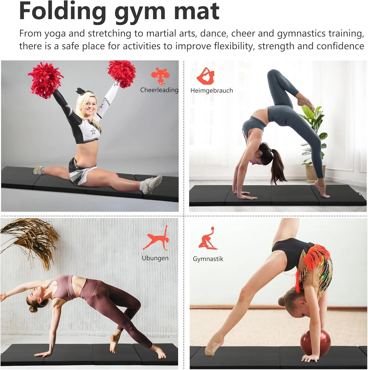 Yoga Mat Thick 2 Inch Workout Flooring for Home Gym - Exercise, Gymnastics, Tumbling, Pilates, Dance Equipment - Foldable Foam Play Mat for Kids and Adults