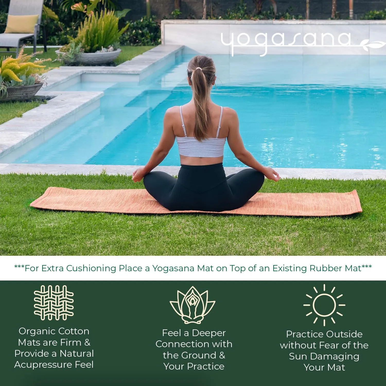 Yogasana Organic Cotton Yoga Mat - Non Slip Hand-Woven Foldable Yoga Rug Provides Excellent Comfort, Traction & Support - Travel Extra Thick Yoga Mats for Indoor & Outdoor Use - 24 x 72 Inches