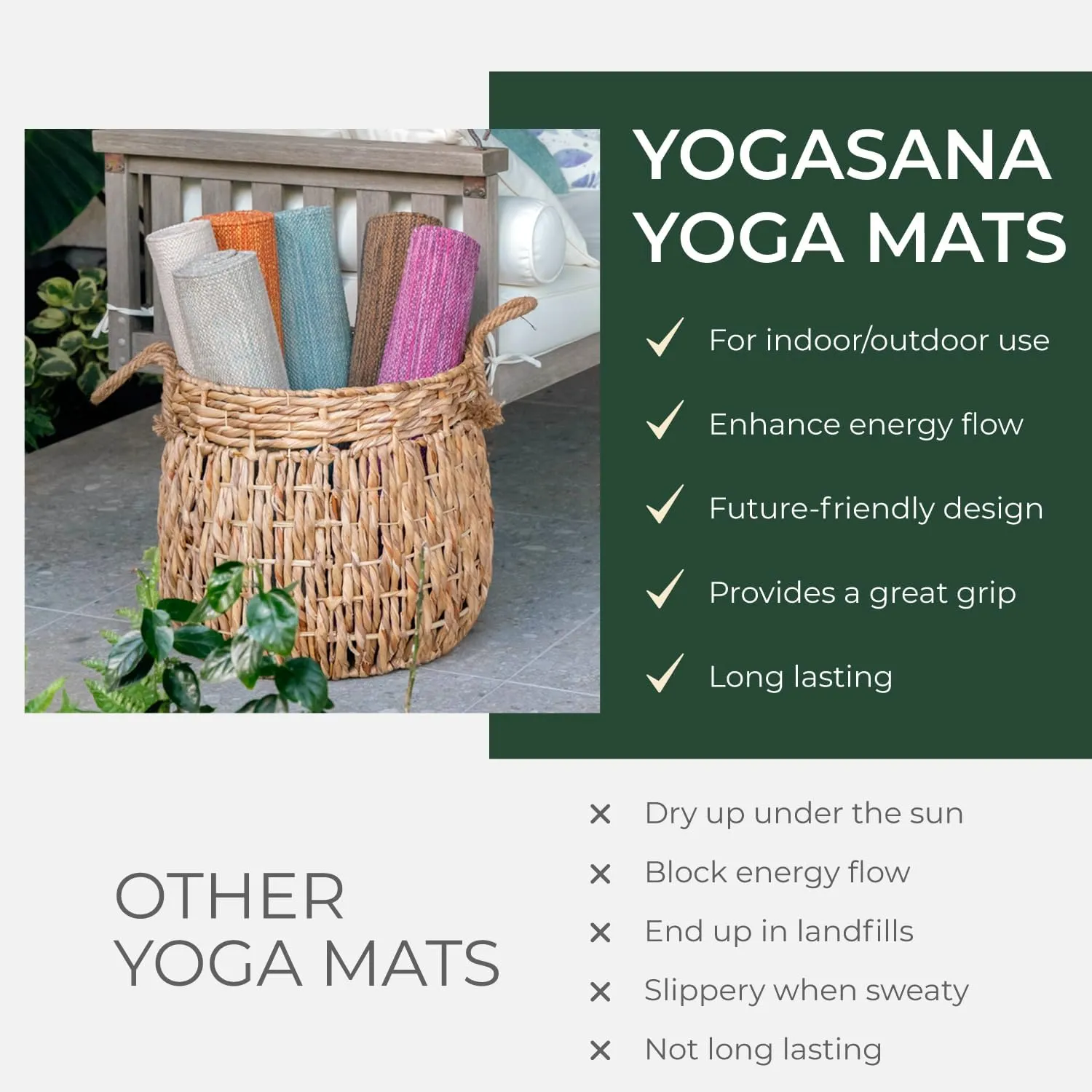 Yogasana Organic Cotton Yoga Mat - Non Slip Hand-Woven Foldable Yoga Rug Provides Excellent Comfort, Traction & Support - Travel Extra Thick Yoga Mats for Indoor & Outdoor Use - 24 x 72 Inches