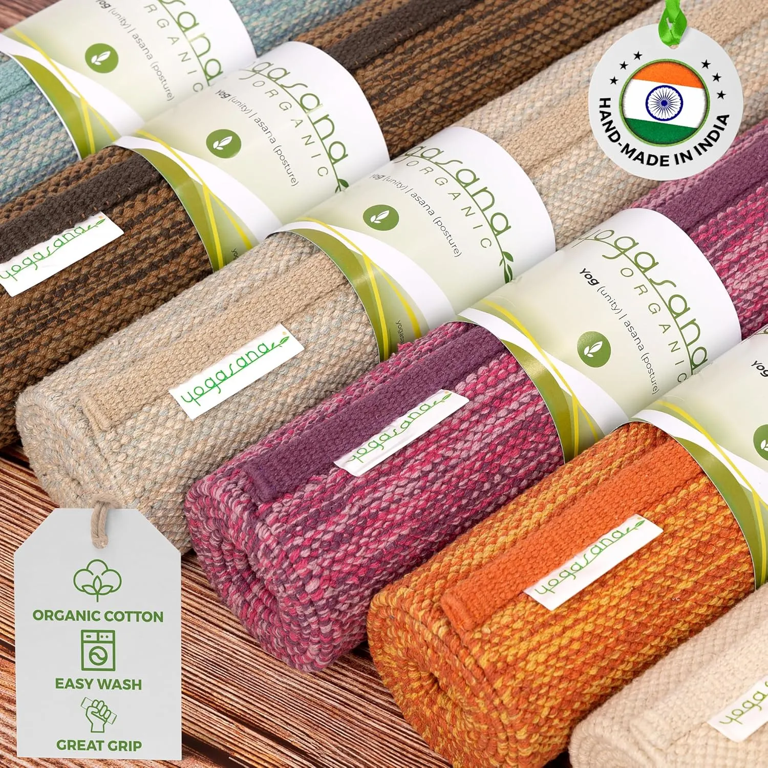 Yogasana Organic Cotton Yoga Mat - Non Slip Hand-Woven Foldable Yoga Rug Provides Excellent Comfort, Traction & Support - Travel Extra Thick Yoga Mats for Indoor & Outdoor Use - 24 x 72 Inches