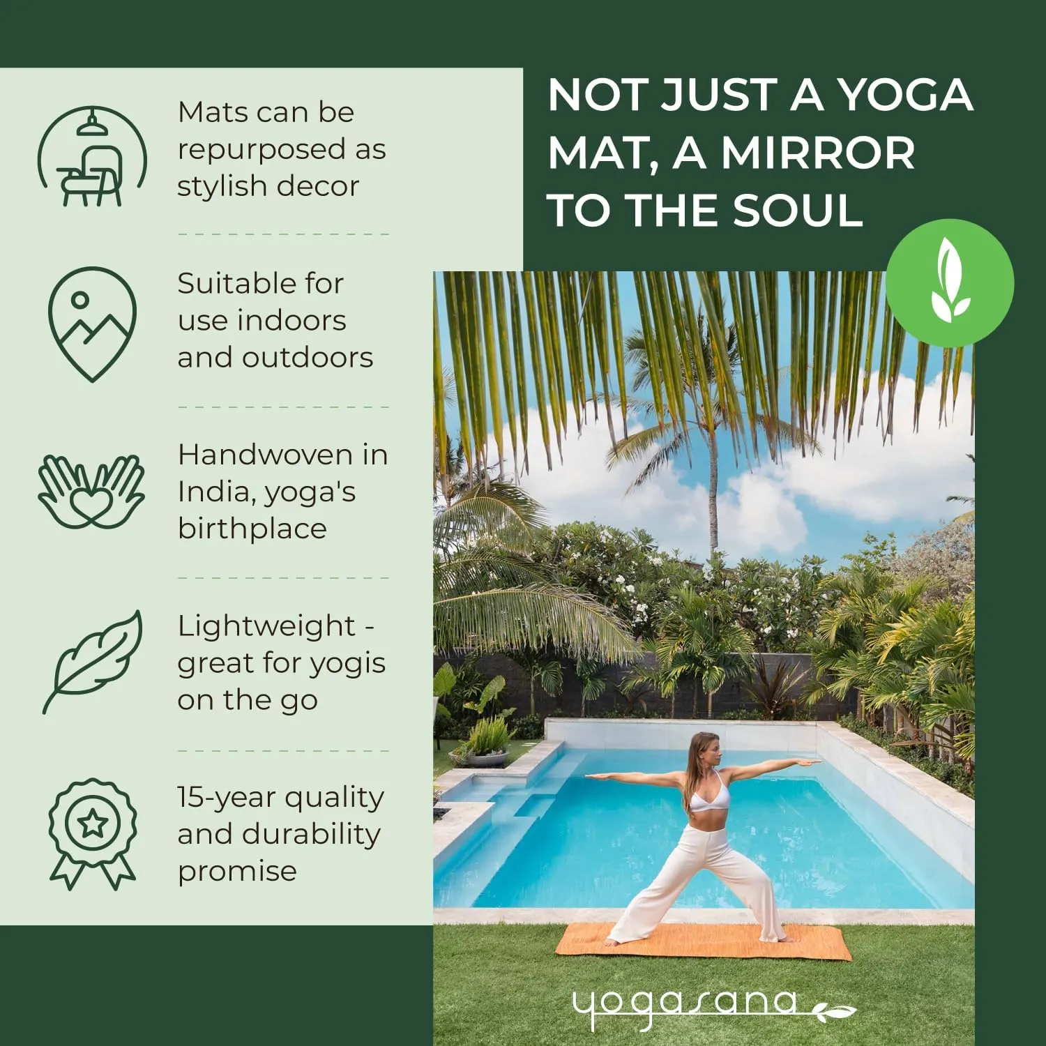 Yogasana Organic Cotton Yoga Mat - Non Slip Hand-Woven Foldable Yoga Rug Provides Excellent Comfort, Traction & Support - Travel Extra Thick Yoga Mats for Indoor & Outdoor Use - 24 x 72 Inches