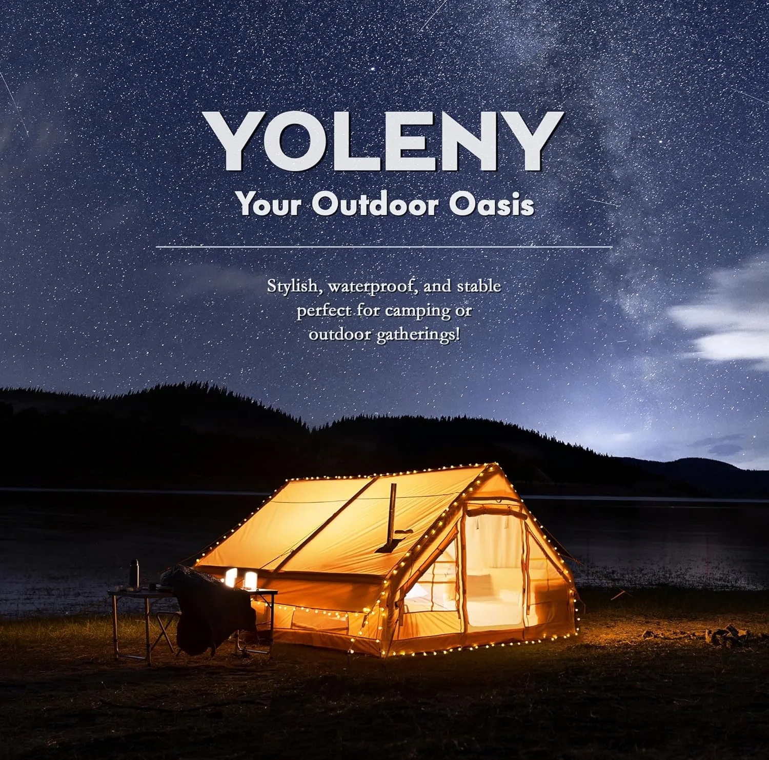 YOLENY Classic Inflatable Camping Tent for 6-12 Person, 4 Season Blow Up Tent with Mesh Windows & Pumps