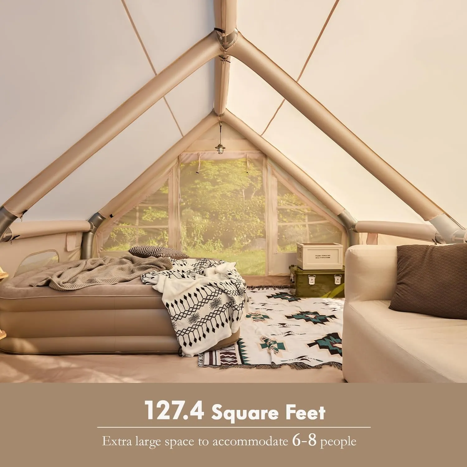YOLENY Classic Inflatable Camping Tent for 6-12 Person, 4 Season Blow Up Tent with Mesh Windows & Pumps