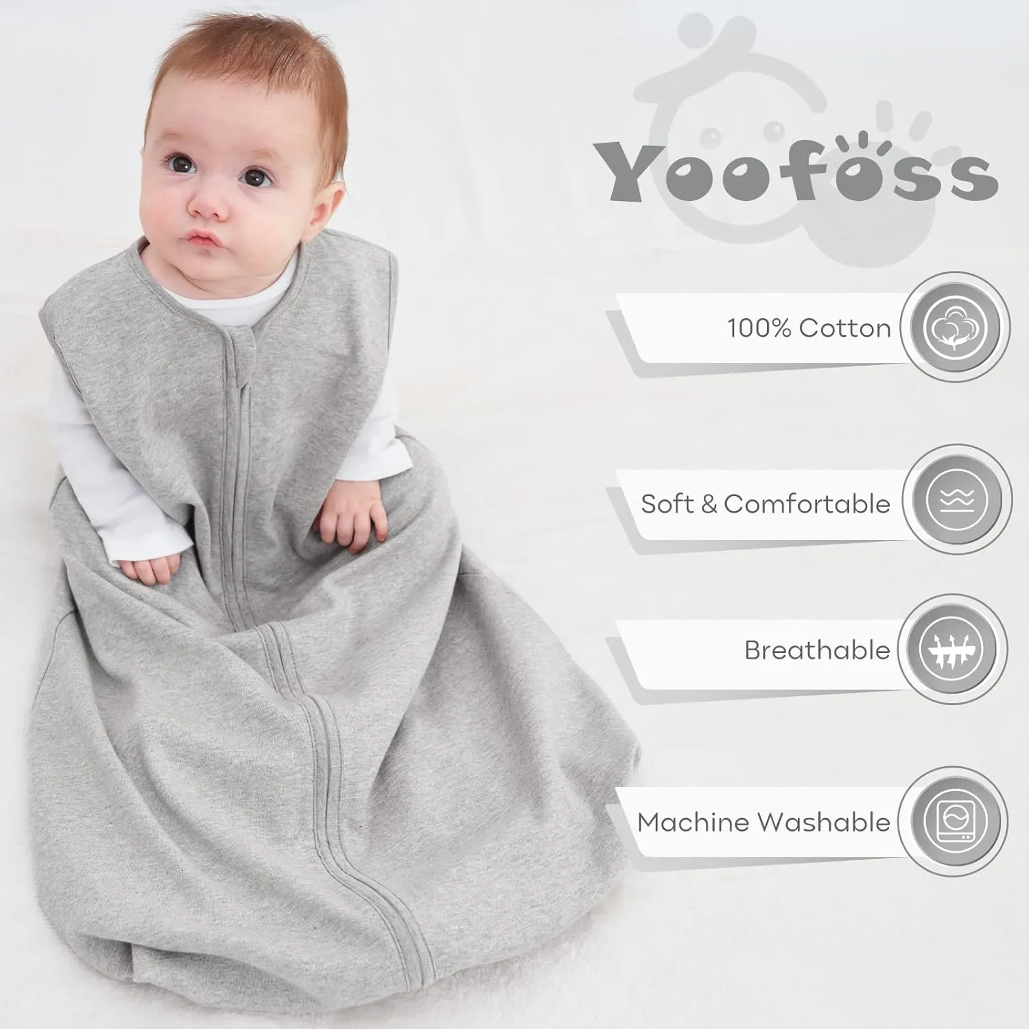 Yoofoss Baby Sleep Sack 12-18 Months 100% Cotton 0.5 TOG Baby Sleeping Bag 2-Way Zipper Toddler Wearable Blankets 3 Pack Breathable Lightweight (Large)