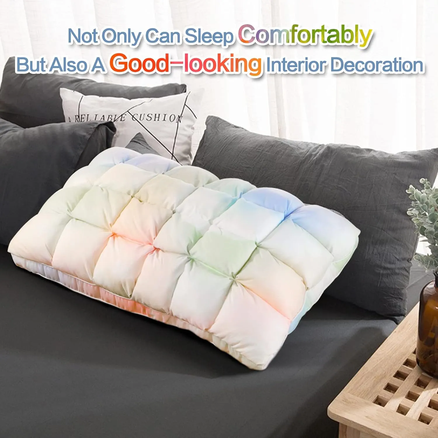 YOUR MOON Soft Pillows for Sleeping, Support Bed Pillows, Fluffy Down Alternative Pillow, Luxury Hotel Gel Pillows for Side Sleeping Standard Size (Rainbow)