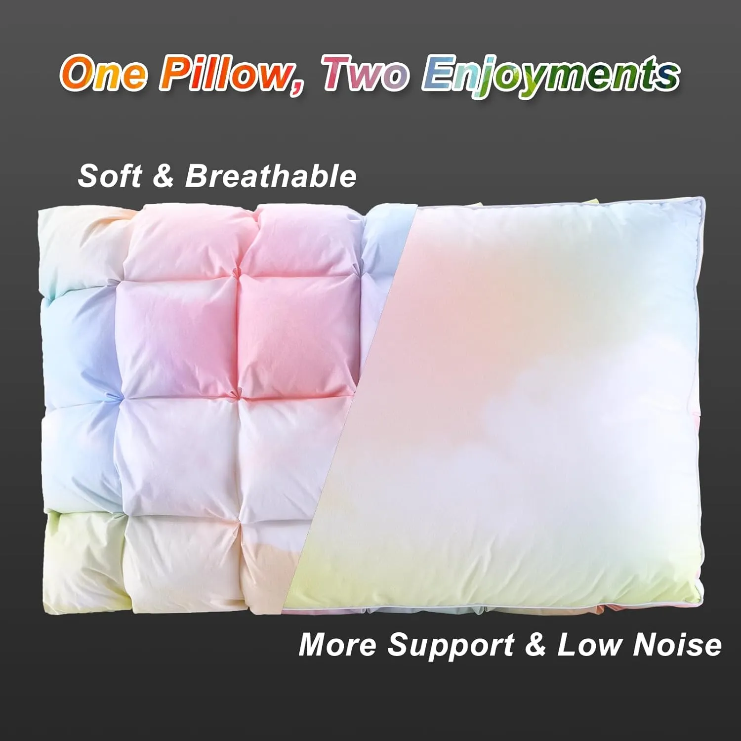 YOUR MOON Soft Pillows for Sleeping, Support Bed Pillows, Fluffy Down Alternative Pillow, Luxury Hotel Gel Pillows for Side Sleeping Standard Size (Rainbow)