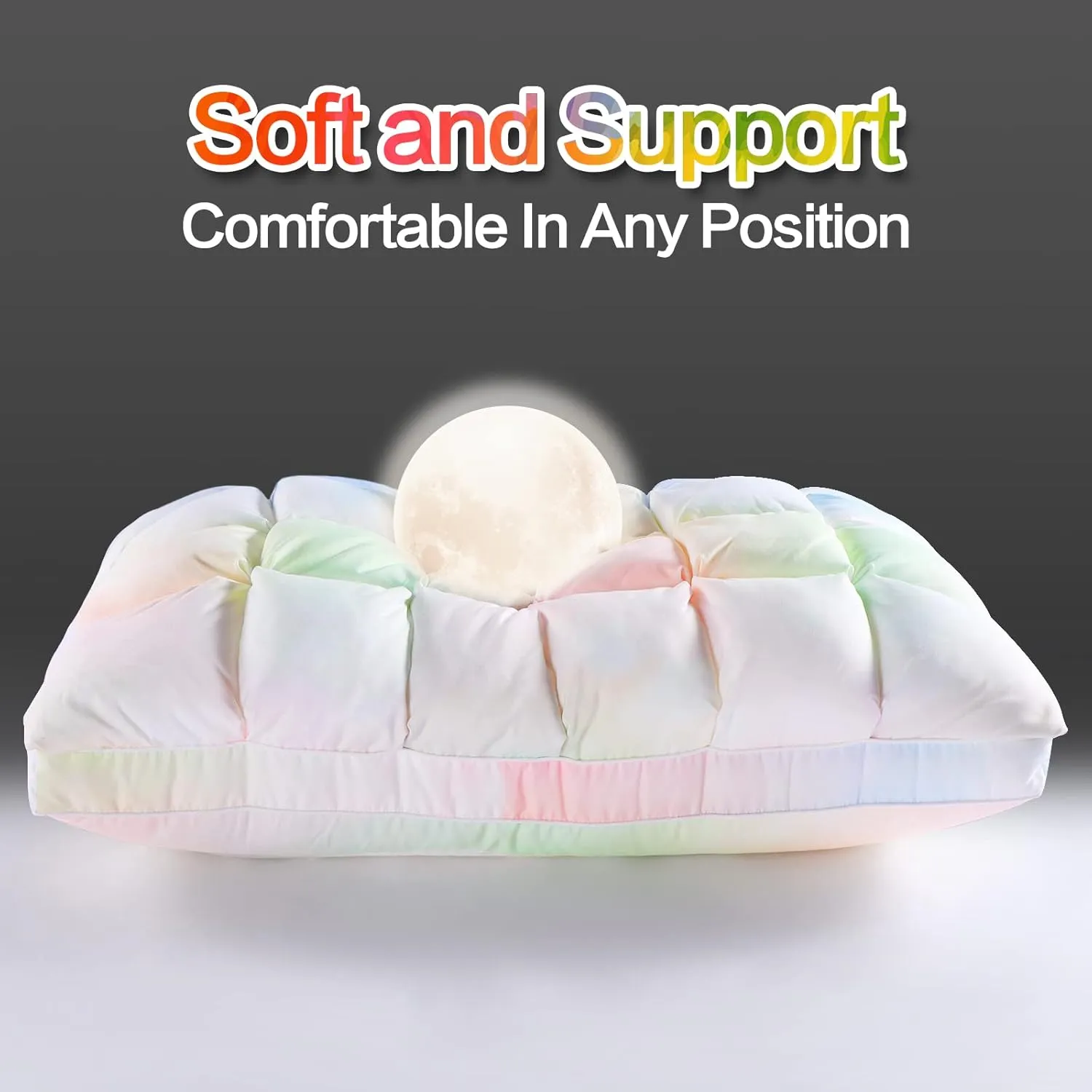 YOUR MOON Soft Pillows for Sleeping, Support Bed Pillows, Fluffy Down Alternative Pillow, Luxury Hotel Gel Pillows for Side Sleeping Standard Size (Rainbow)