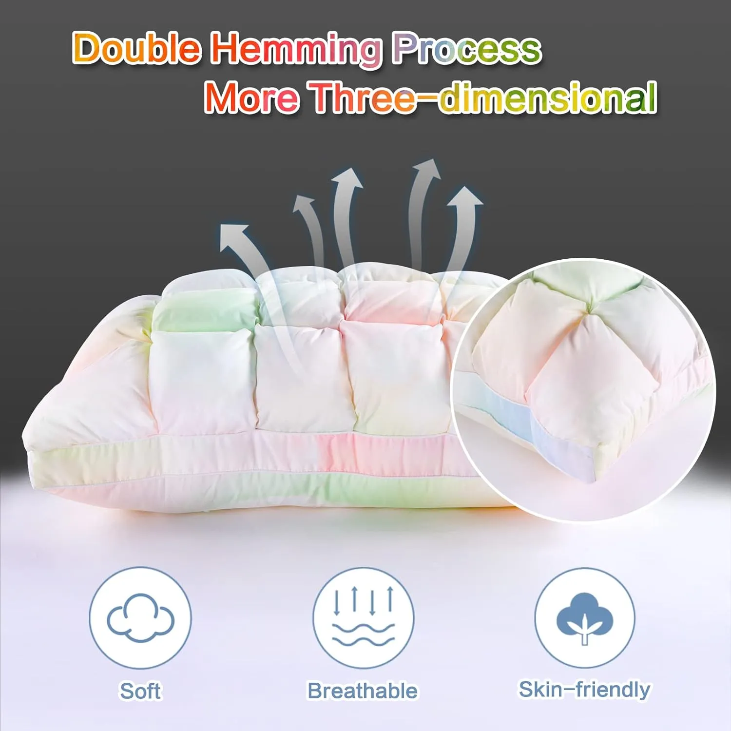 YOUR MOON Soft Pillows for Sleeping, Support Bed Pillows, Fluffy Down Alternative Pillow, Luxury Hotel Gel Pillows for Side Sleeping Standard Size (Rainbow)