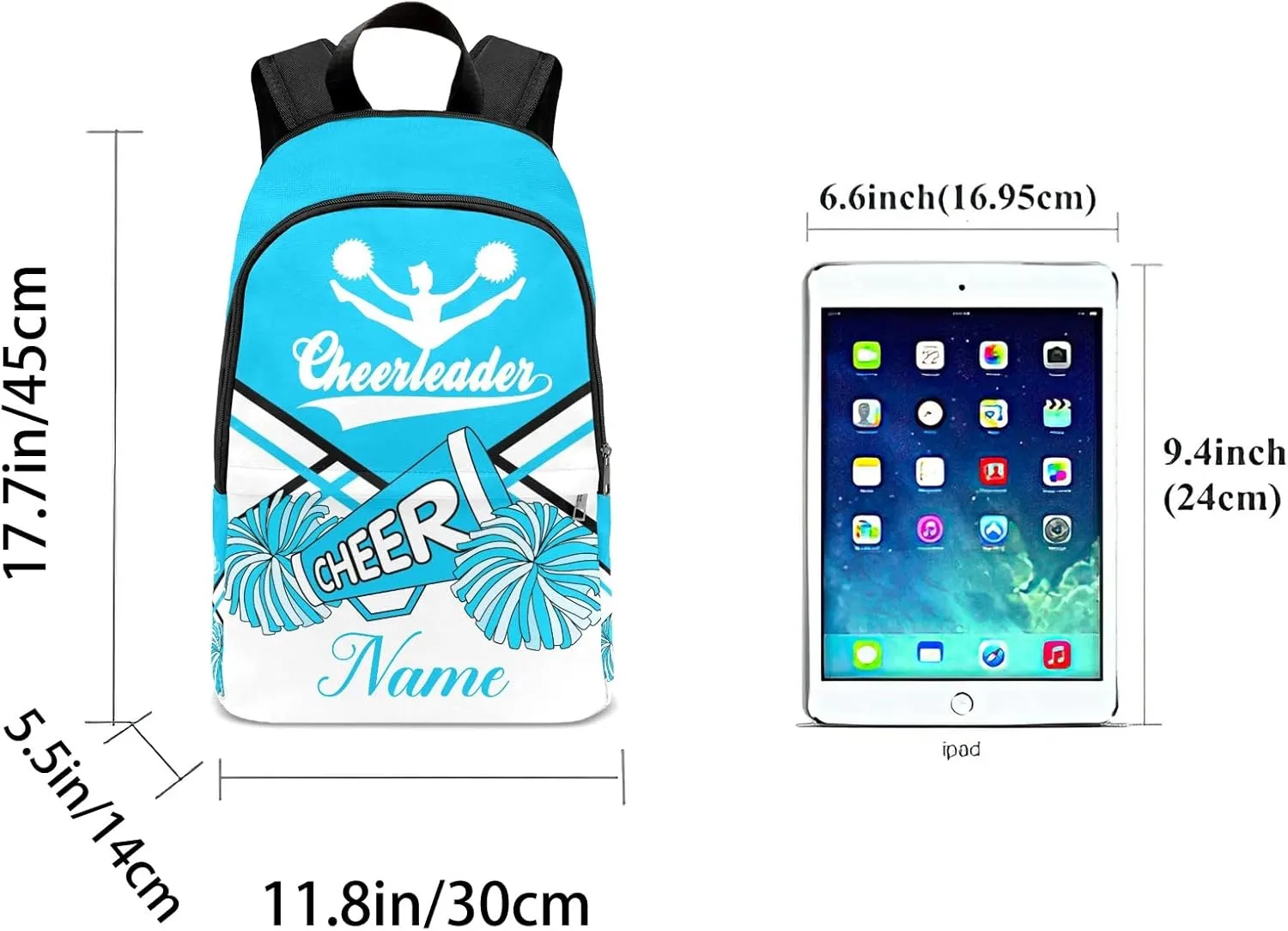 zaaprintblanket Personalized Cheerleader Cheer Sky Blue White Backpack Casual Daypack Bag for Man Woman