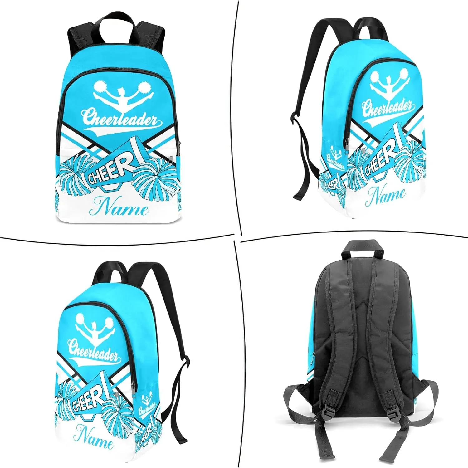 zaaprintblanket Personalized Cheerleader Cheer Sky Blue White Backpack Casual Daypack Bag for Man Woman