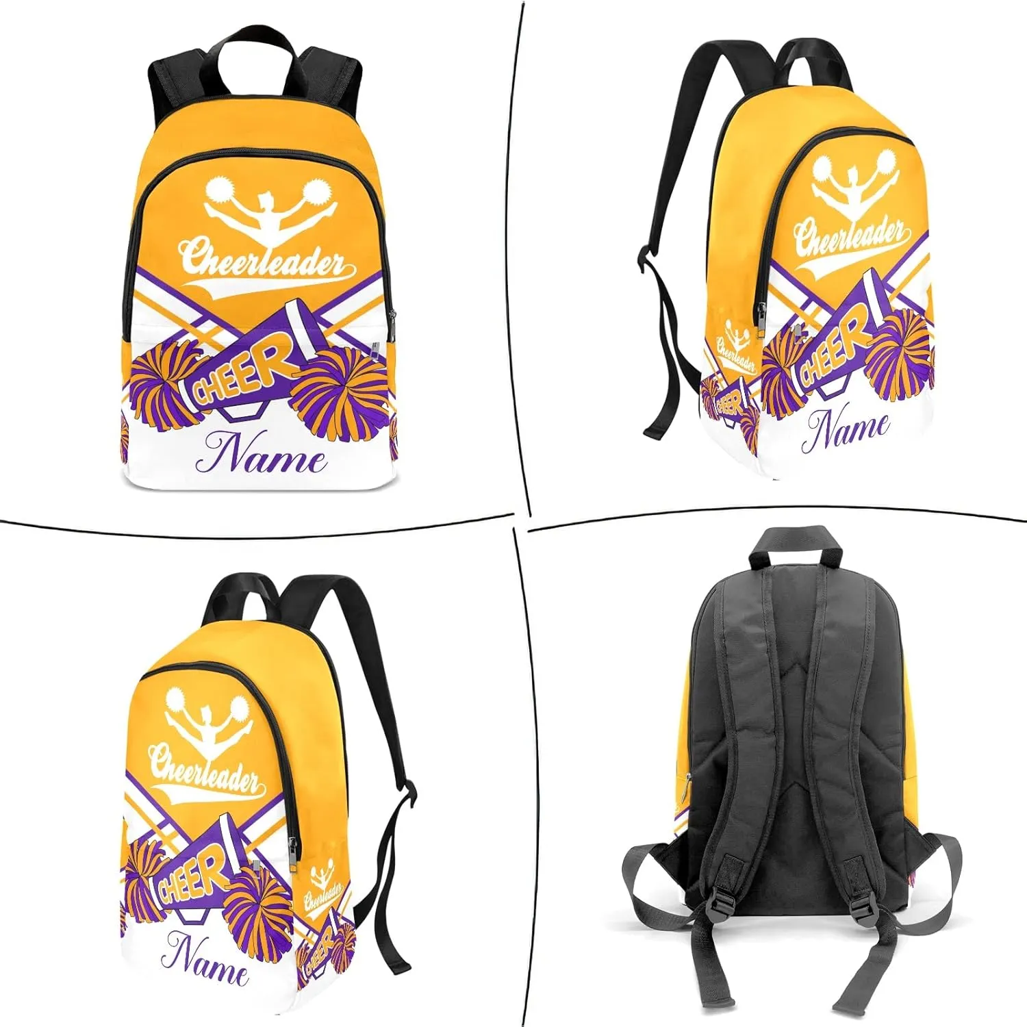 zaaprintblanket Personalized Cheerleader Cheer Yellow Purple Backpack Casual Daypack Bag for Man Woman