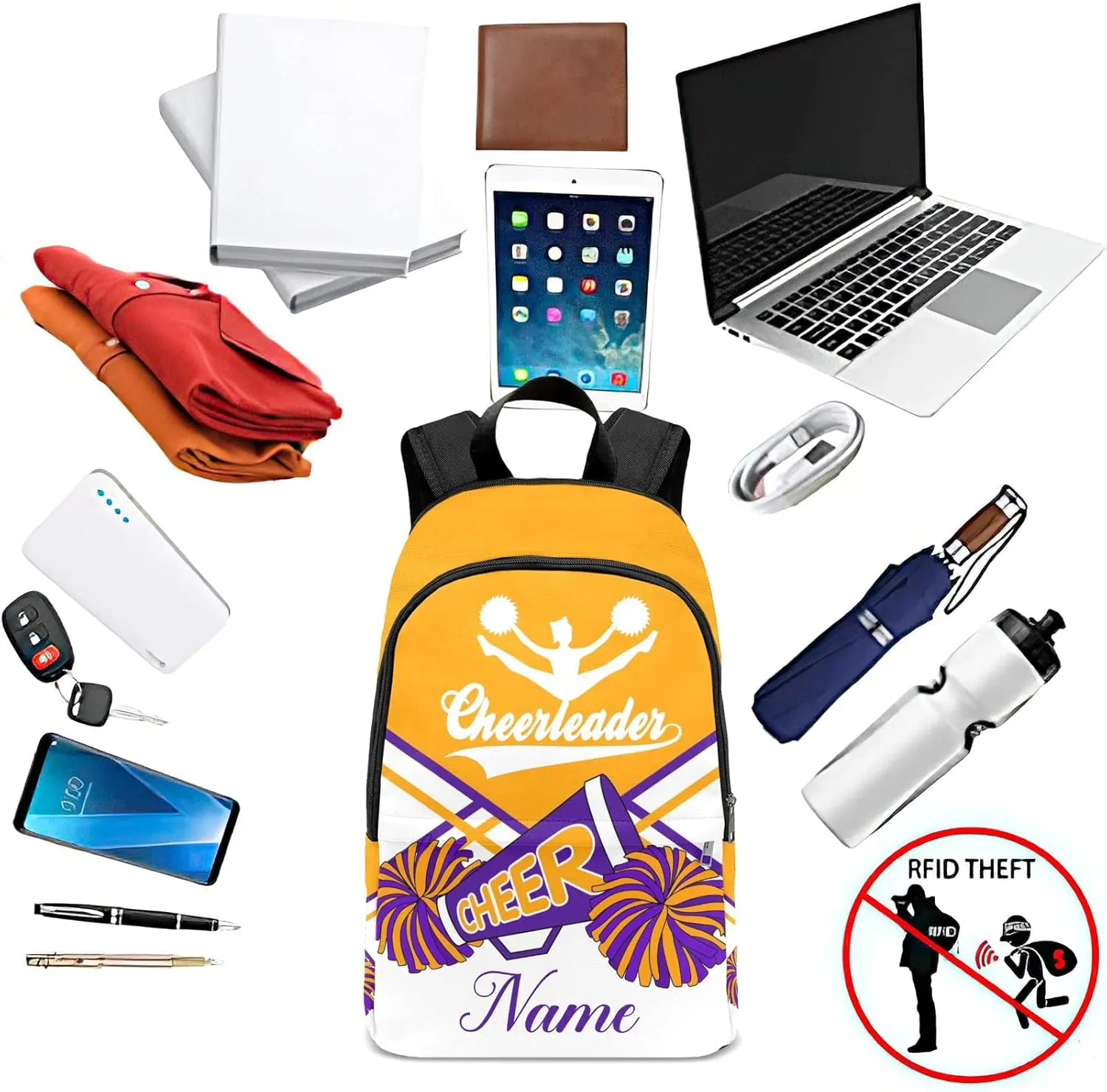 zaaprintblanket Personalized Cheerleader Cheer Yellow Purple Backpack Casual Daypack Bag for Man Woman