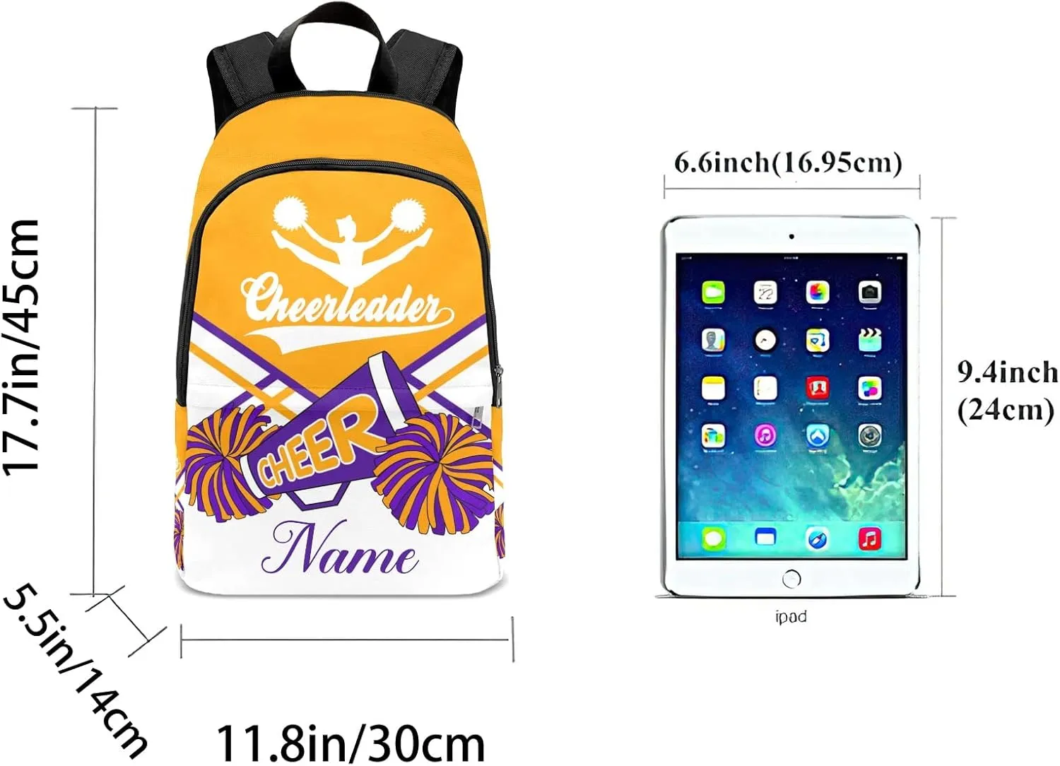 zaaprintblanket Personalized Cheerleader Cheer Yellow Purple Backpack Casual Daypack Bag for Man Woman