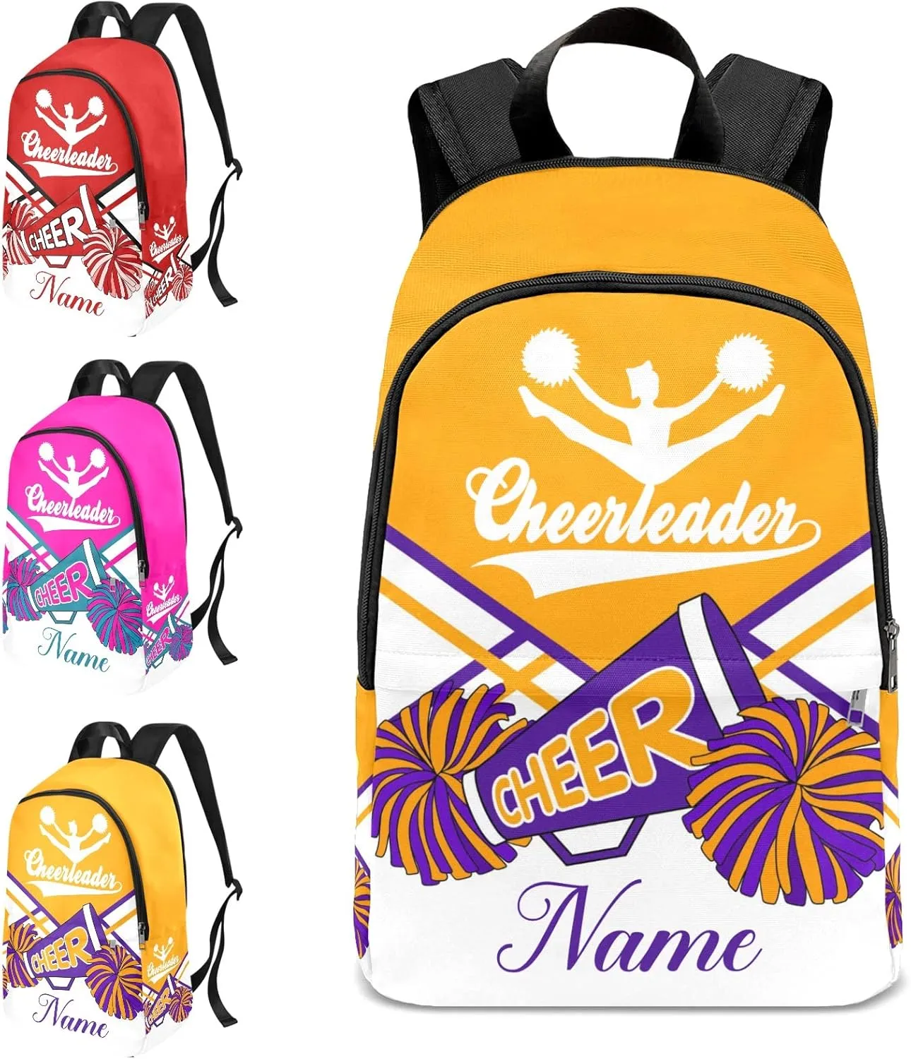 zaaprintblanket Personalized Cheerleader Cheer Yellow Purple Backpack Casual Daypack Bag for Man Woman