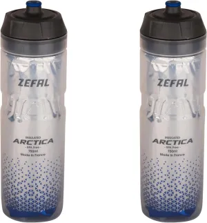 ZEFAL Pack Arctica 75 Bicycle Water Bottle, Insulated, 750 ml, Odourless, Waterproof Thermal Sports Bottle, BPA-Free, Silver/Blue, Pack of 2
