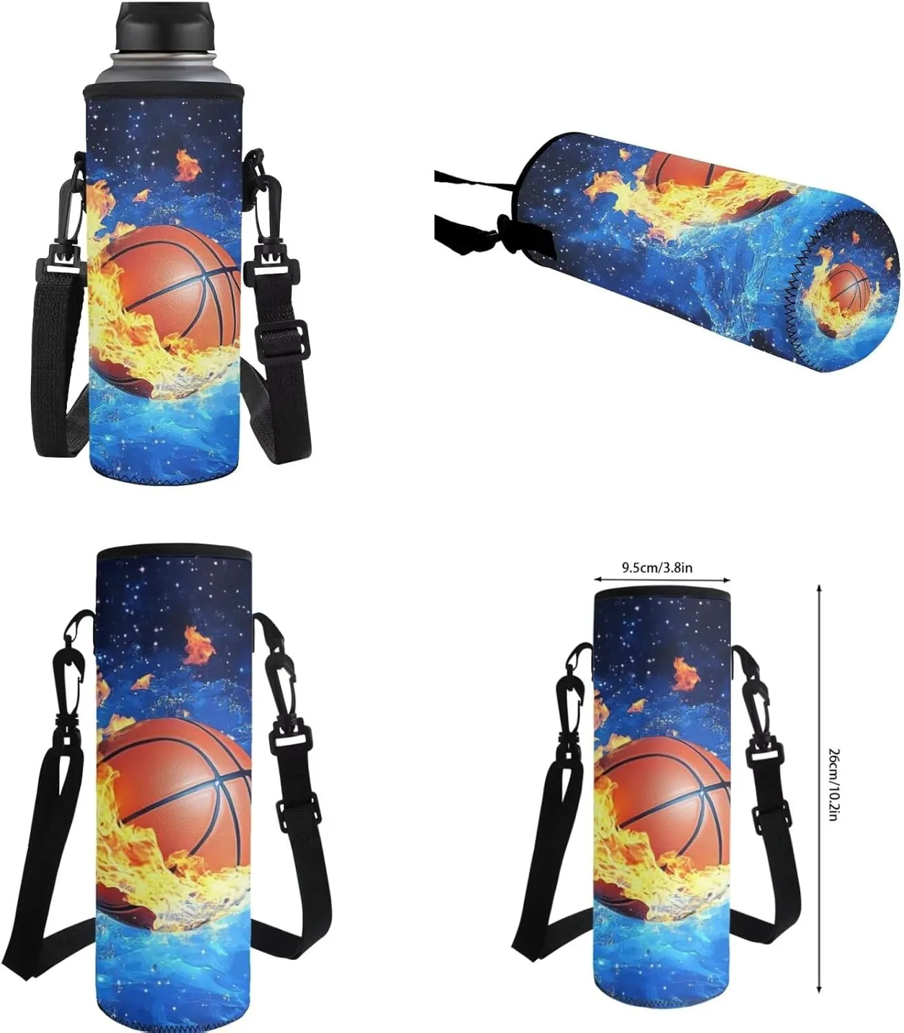 ZFRXIGN Galaxy Basketball School Backpack for Boys 6-8 Bookbag with Lunch Box Set, Pencil Case Water Bottle Sleeve with Strap Elementary Bookbag Kids Crossbody Bag Blue
