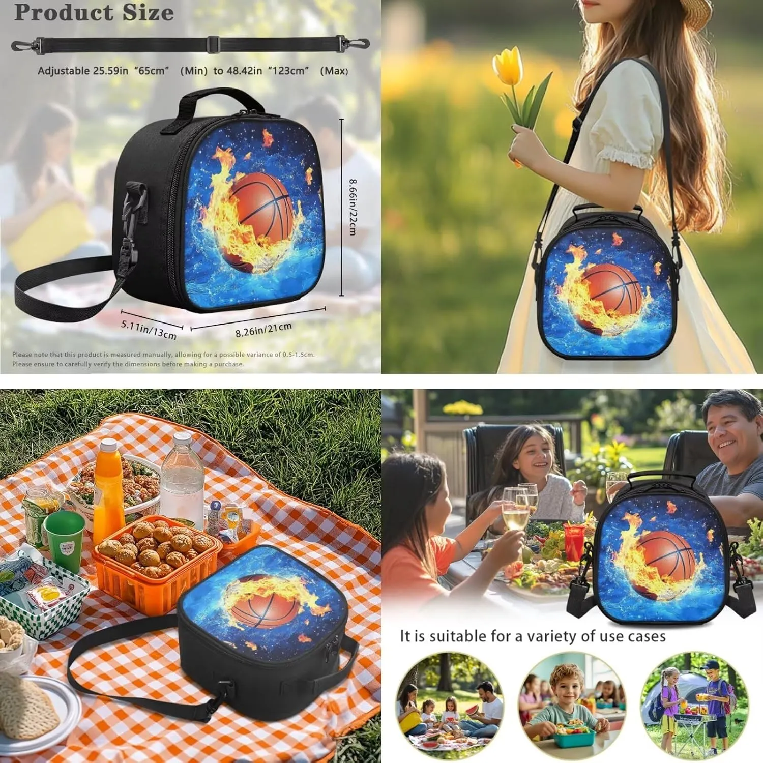 ZFRXIGN Galaxy Basketball School Backpack for Boys 6-8 Bookbag with Lunch Box Set, Pencil Case Water Bottle Sleeve with Strap Elementary Bookbag Kids Crossbody Bag Blue