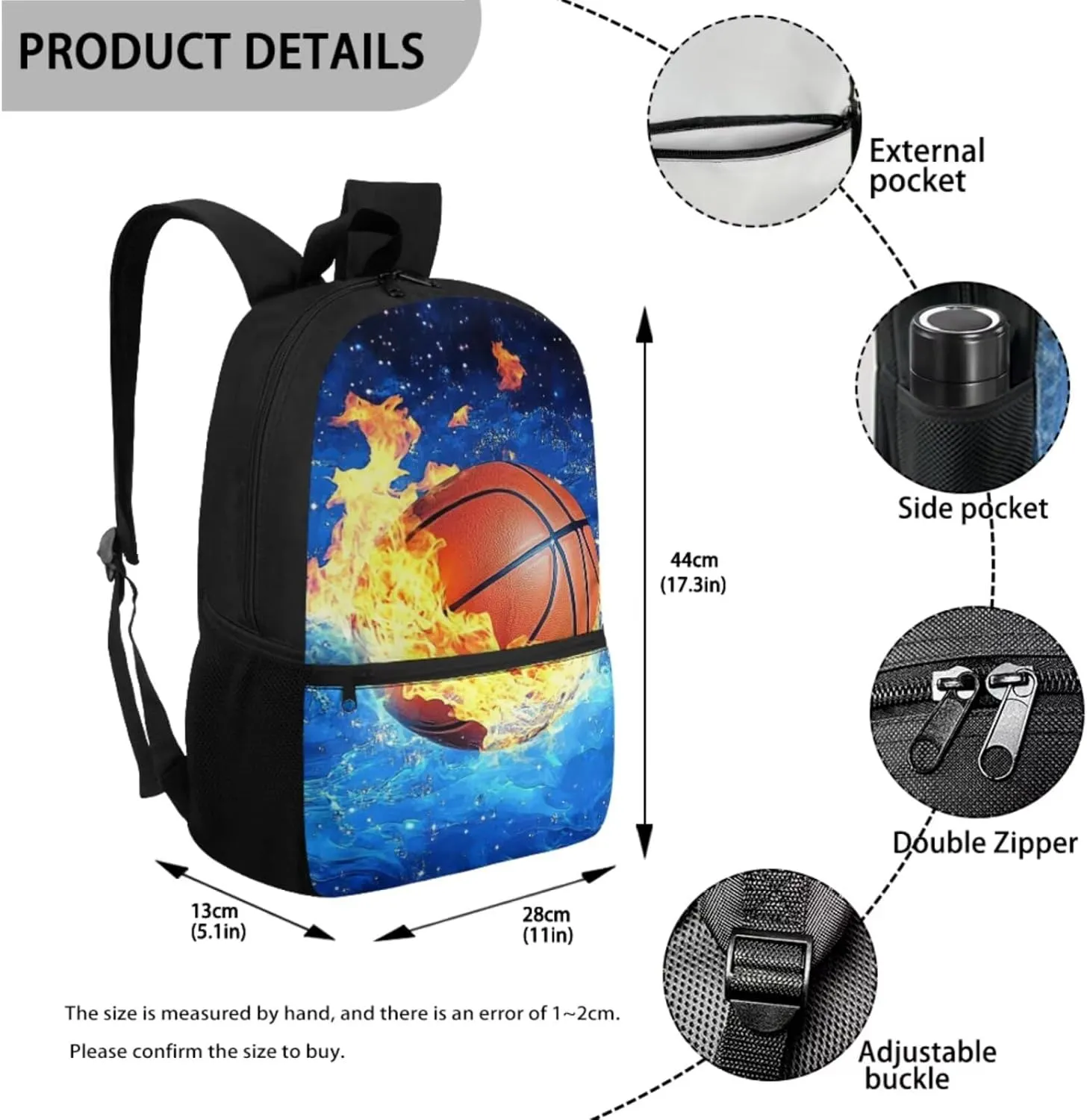 ZFRXIGN Galaxy Basketball School Backpack for Boys 6-8 Bookbag with Lunch Box Set, Pencil Case Water Bottle Sleeve with Strap Elementary Bookbag Kids Crossbody Bag Blue