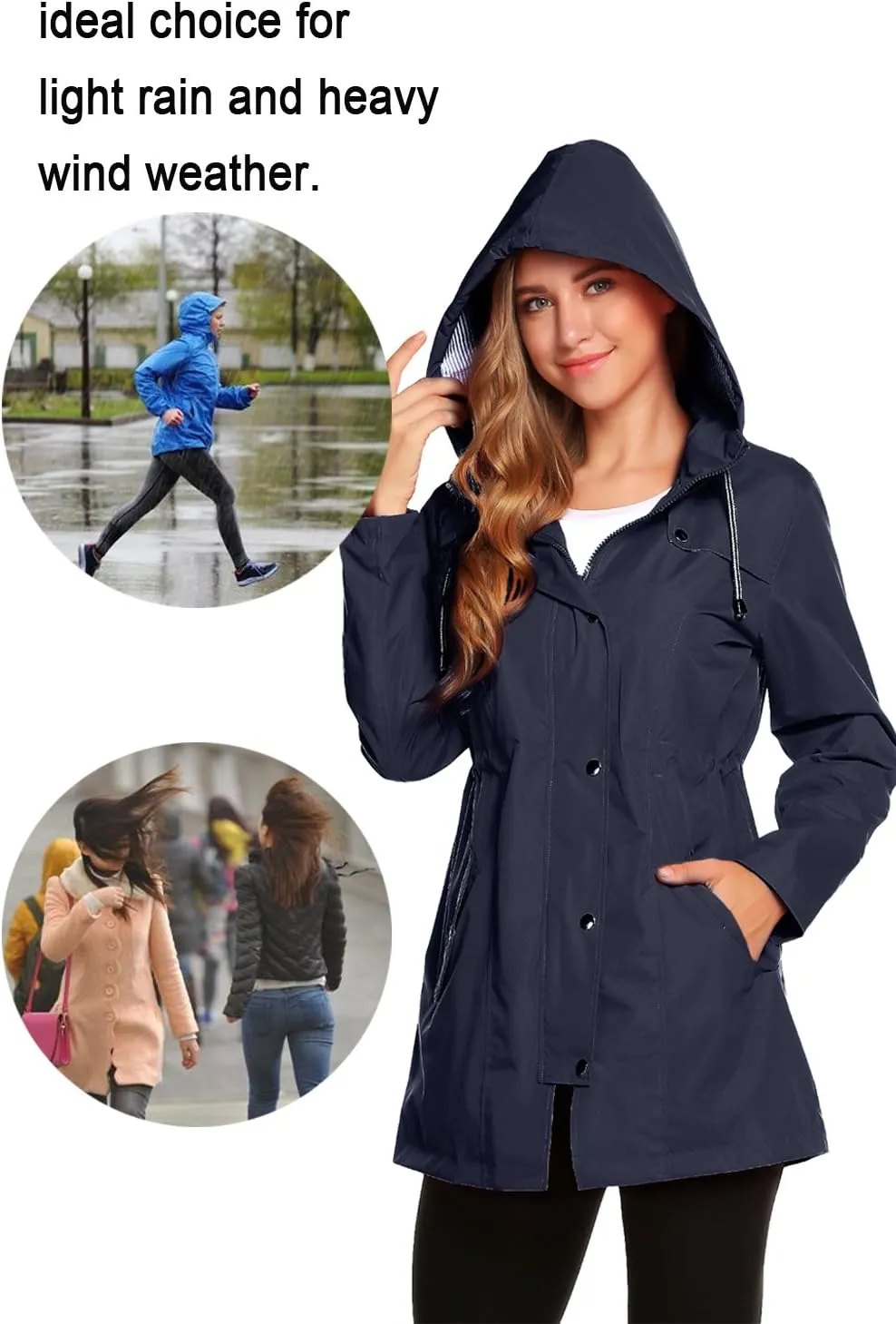 ZHENWEI Womens Lightweight Hooded Waterproof Active Outdoor Rain Jacket S-XXL