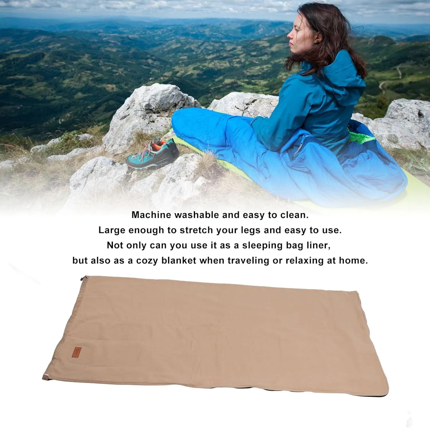 Zipper Fleece Sleeping Bag Liner Super Thick Soft Camping Travel Backpacking Jewel Blue 90 Inches Long for Outdoor Adventures