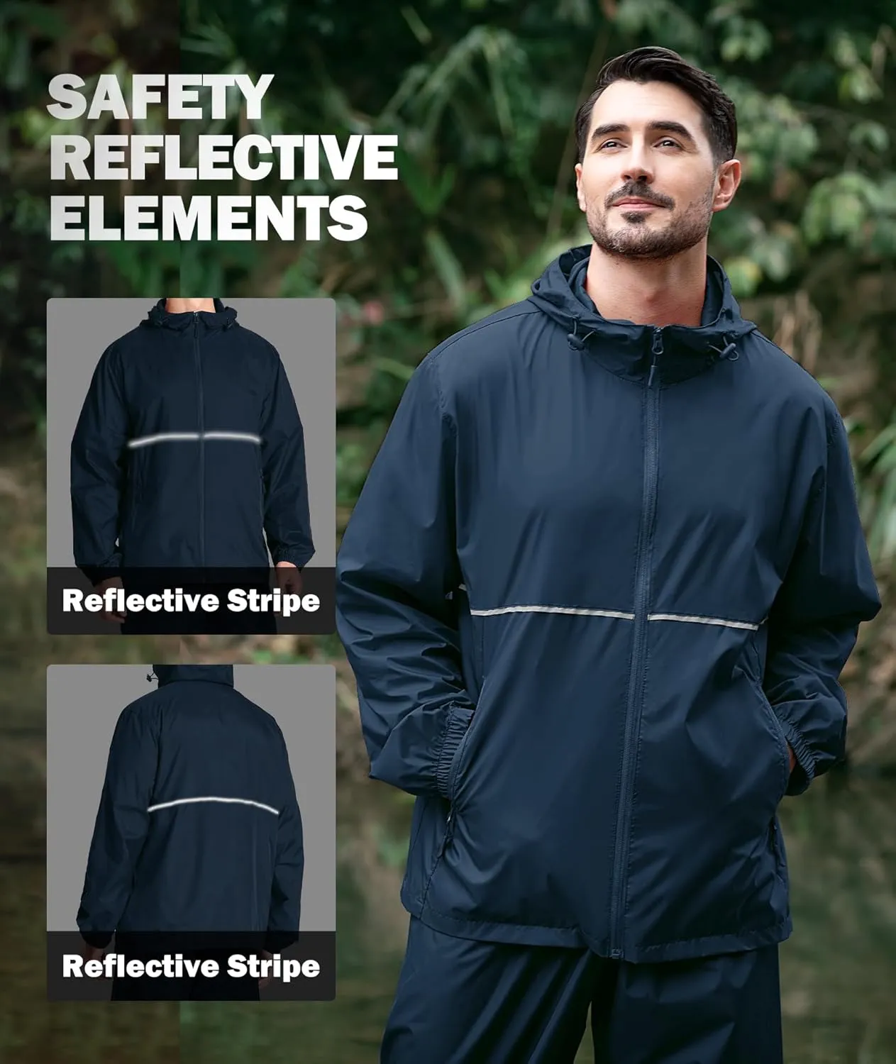 ZITY Men's Rain Jacket Waterproof with Hood Lightweight Raincoat for Golf Hiking Camping Cycling
