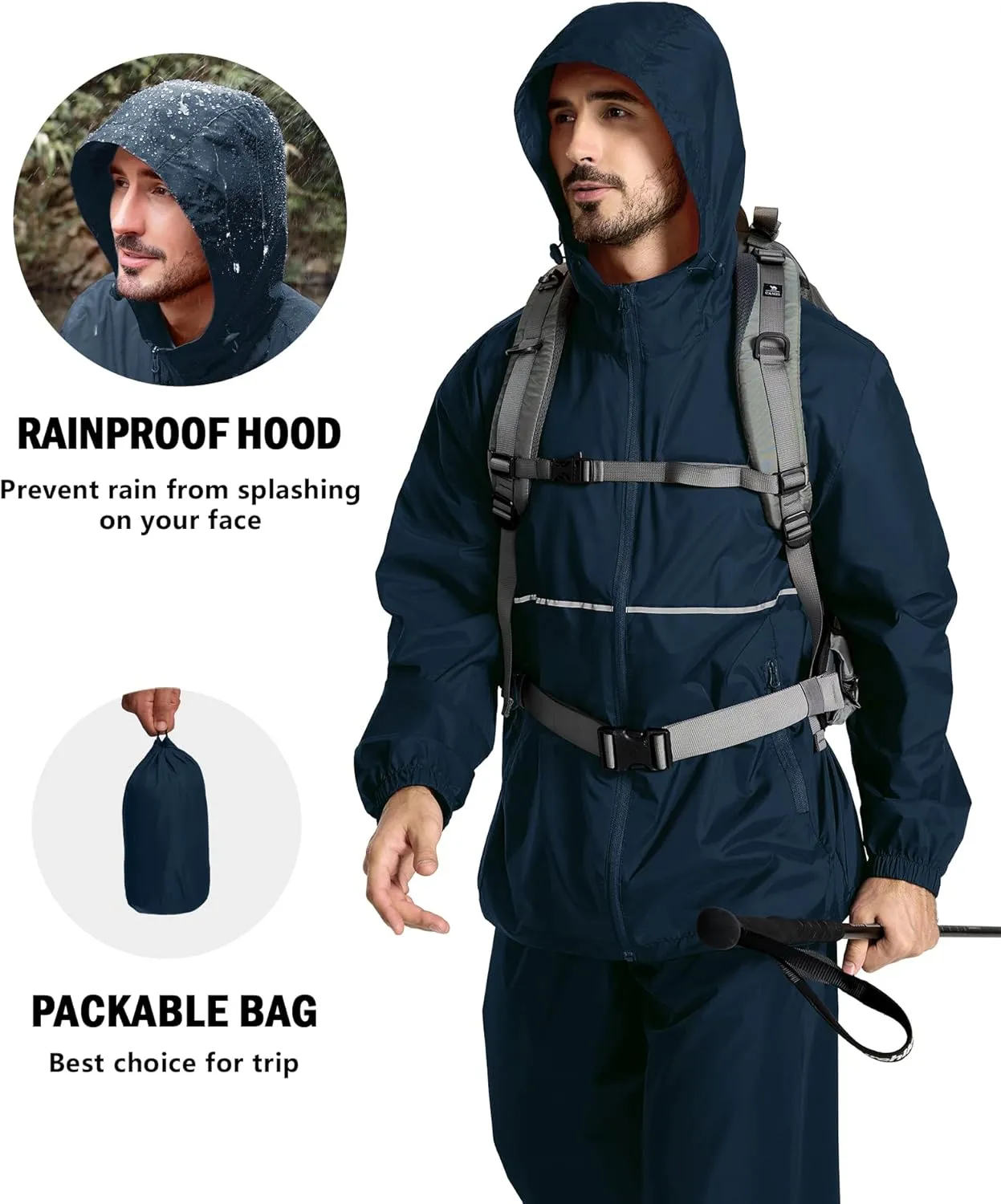 ZITY Men's Rain Jacket Waterproof with Hood Lightweight Raincoat for Golf Hiking Camping Cycling