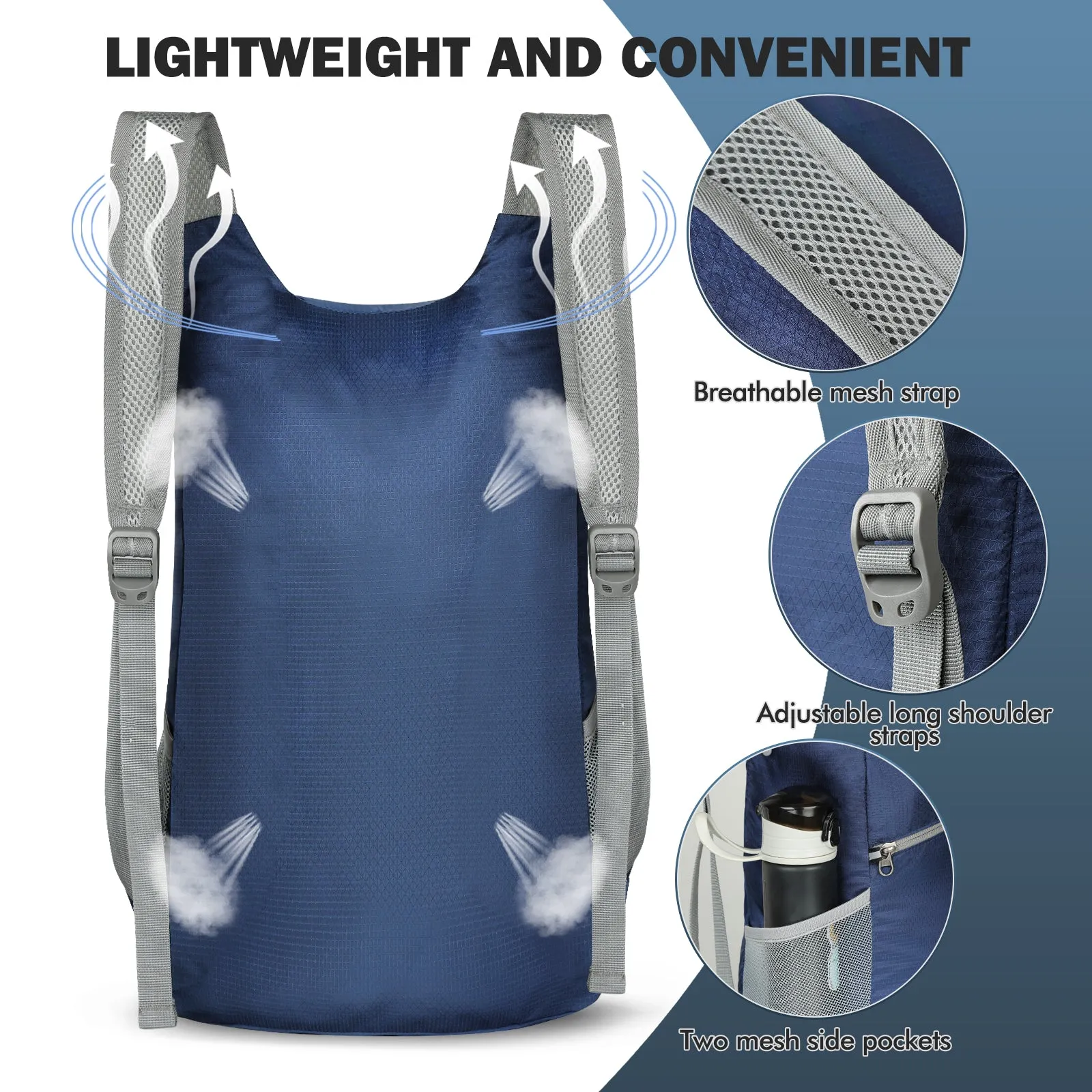 ZOMAKE Lightweight Packable Backpack 14L - Foldable Backpack Small Daypack Hiking Backpack Water-Resistant Day Bag for Travel(Navy Blue)