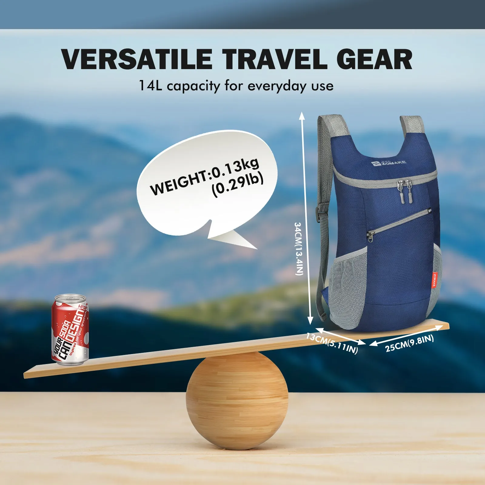 ZOMAKE Lightweight Packable Backpack 14L - Foldable Backpack Small Daypack Hiking Backpack Water-Resistant Day Bag for Travel(Navy Blue)