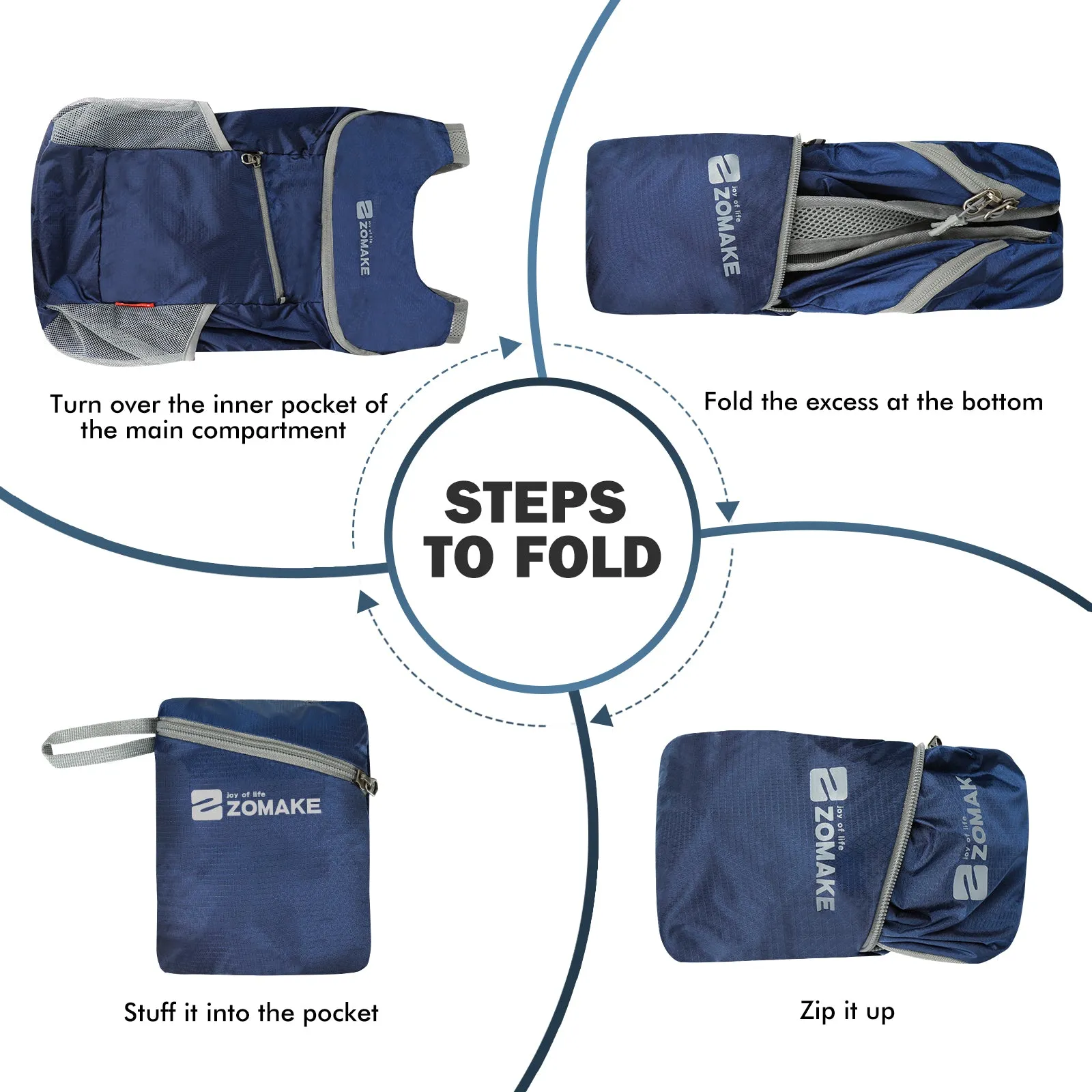 ZOMAKE Lightweight Packable Backpack 14L - Foldable Backpack Small Daypack Hiking Backpack Water-Resistant Day Bag for Travel(Navy Blue)
